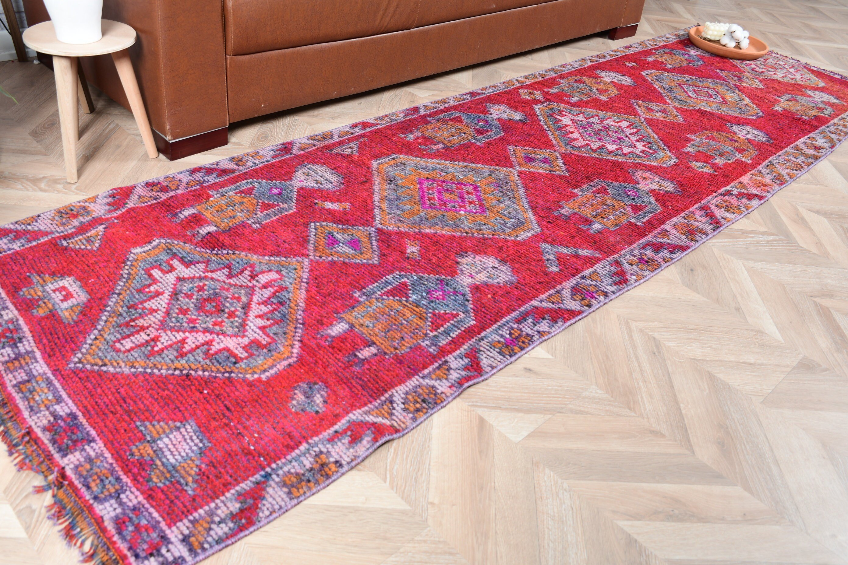 Oushak Halıları, 2.8x9.5 ft Yolluk Halıları, Koridor Halıları, Pembe Antika Halı, Hindi Halısı, Mutfak Halıları, Türk Halısı, Vintage Halılar