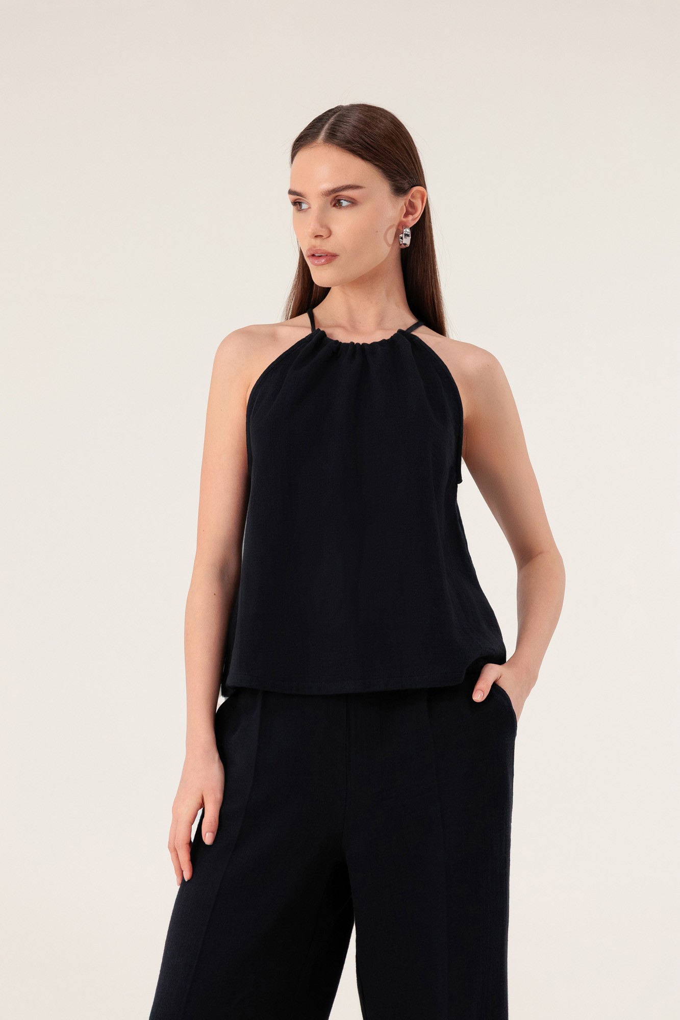 Halter Yaka Müslin Bluz