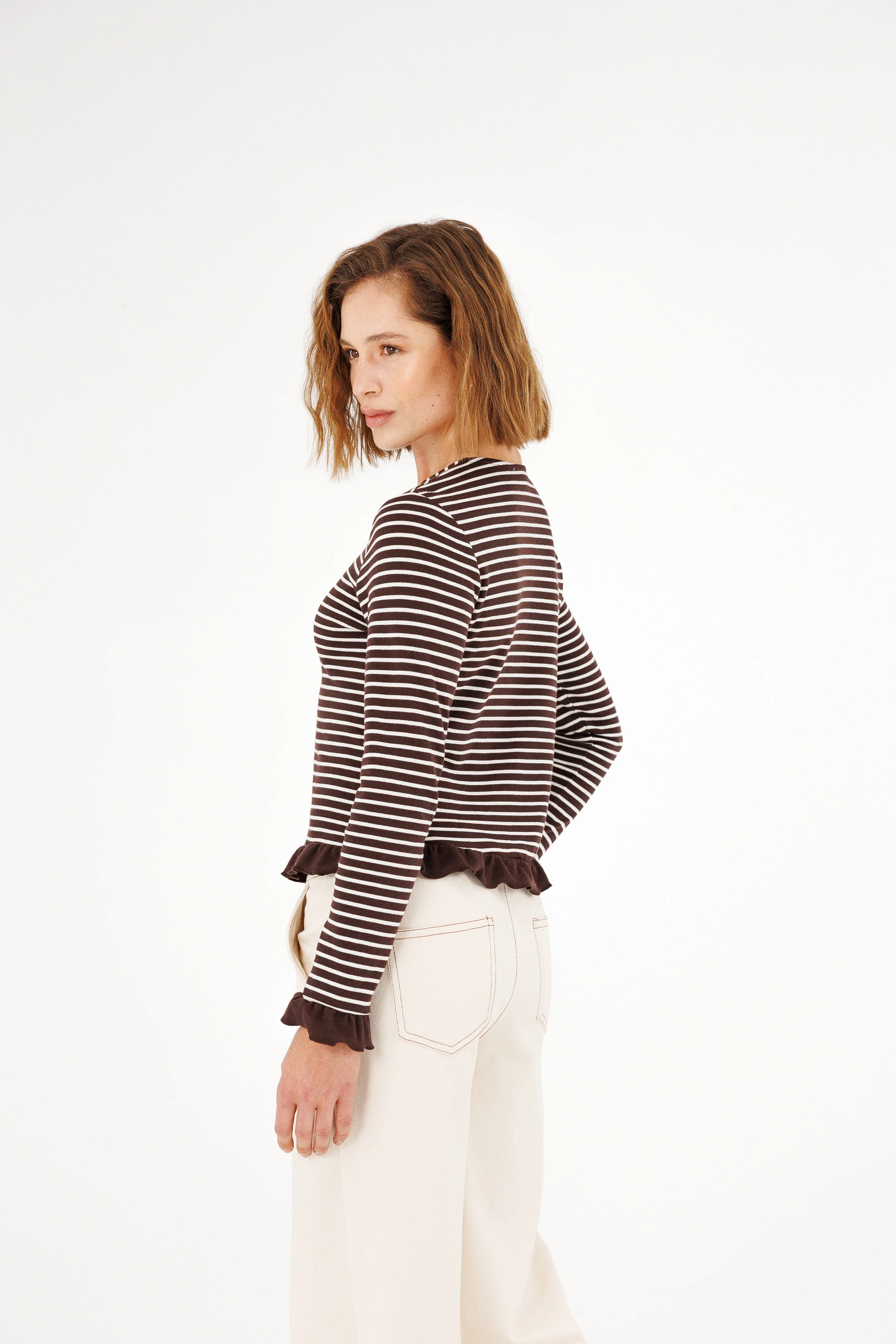 Fırfır Detaylı Çizgili Hırka