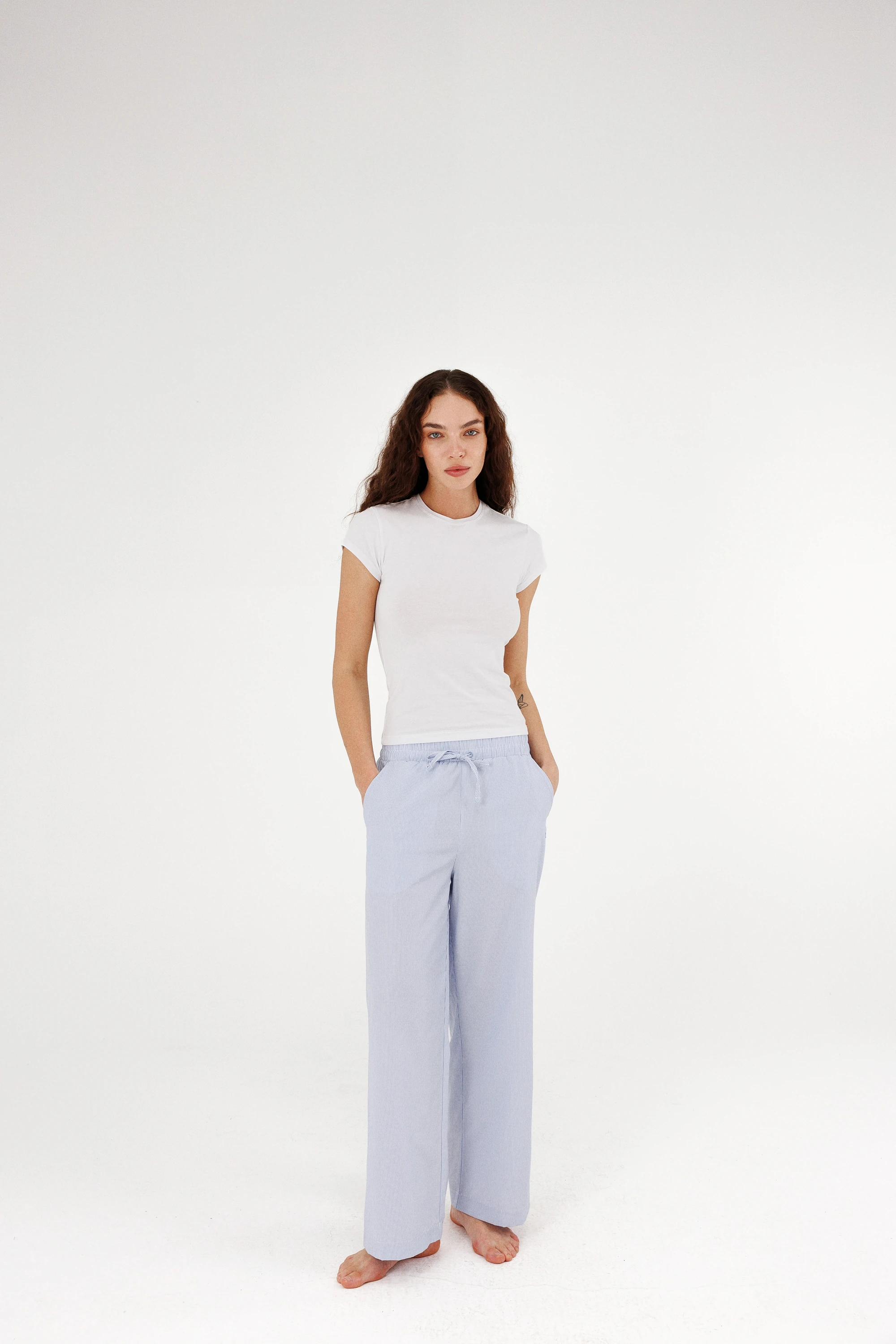 Cep Detaylı Çizgili Pijama Pantolon