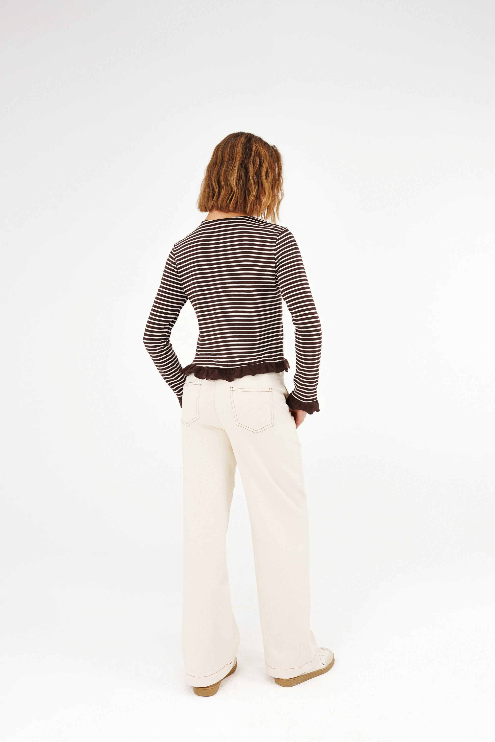 Fırfır Detaylı Çizgili Hırka