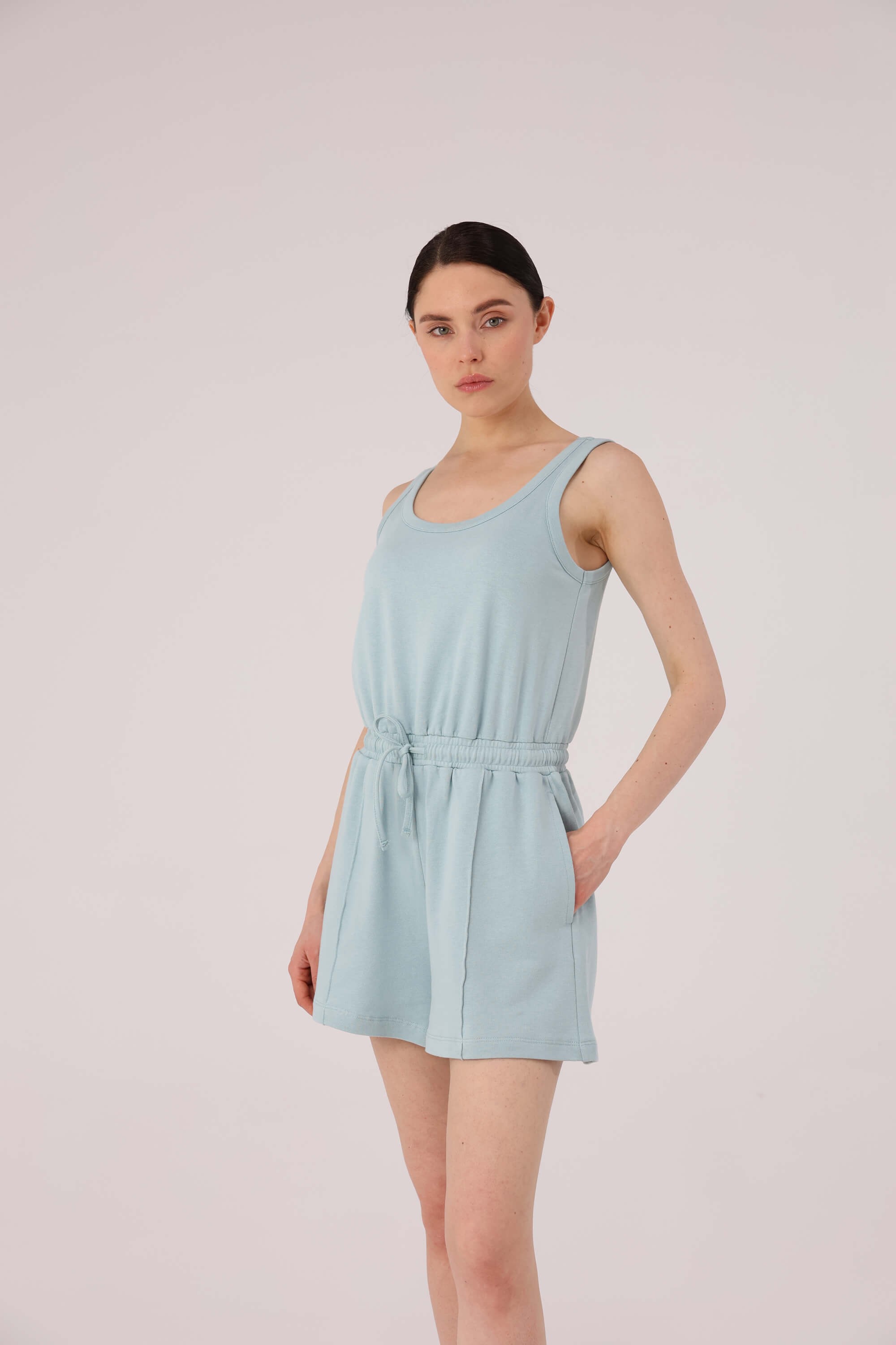 Askılı Şort Tulum - Pastel Yeşil