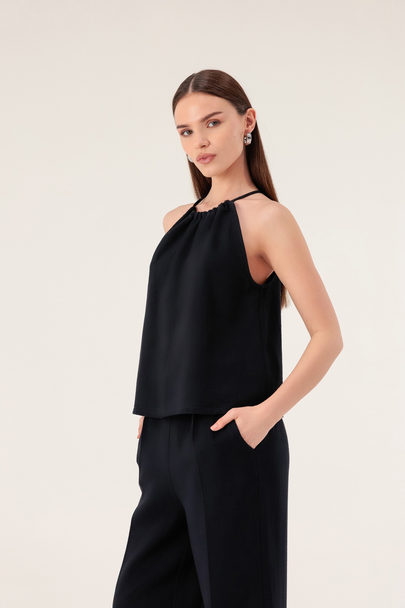Halter Yaka Müslin Bluz
