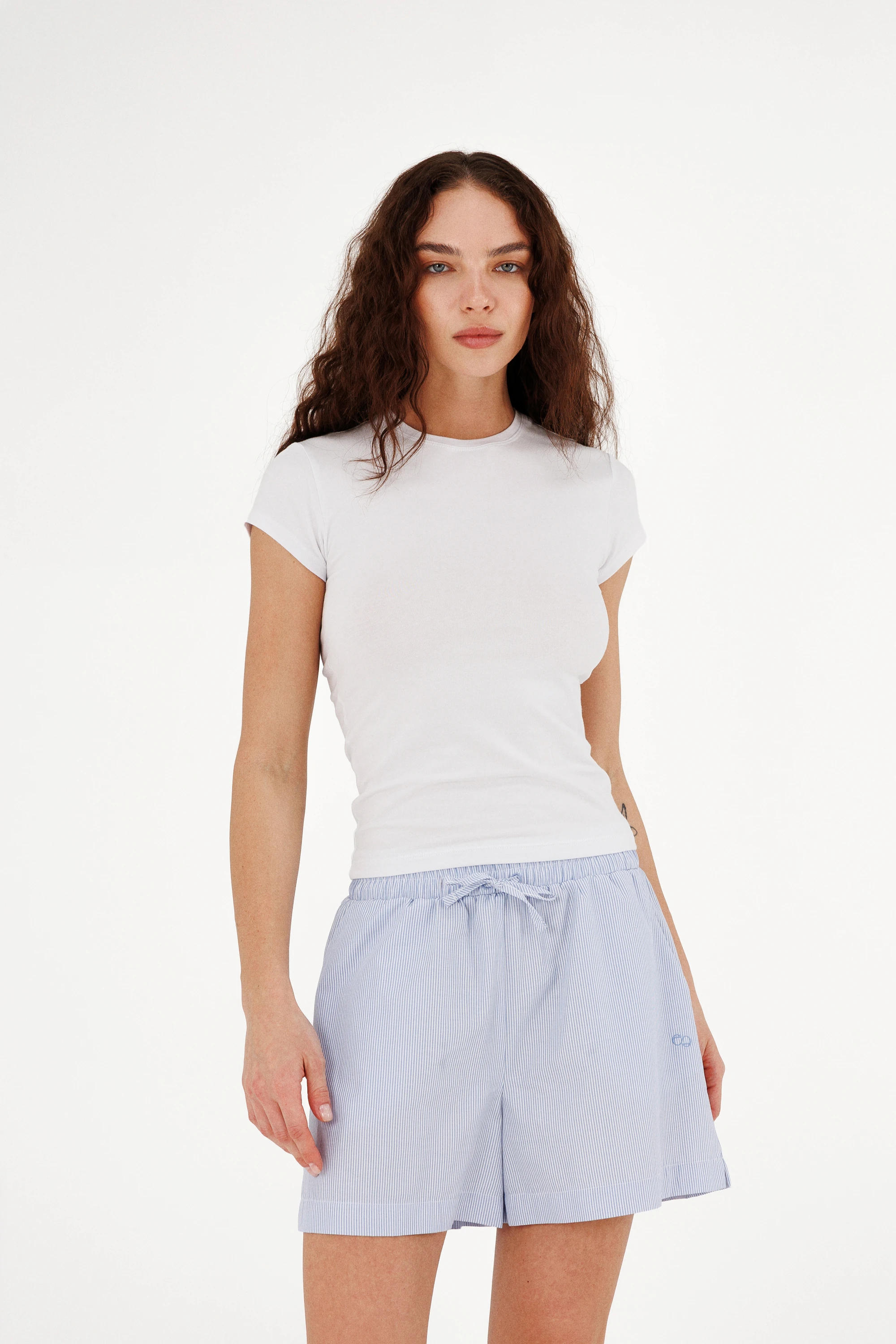 Cep Detaylı Çizgili Pijama Şort