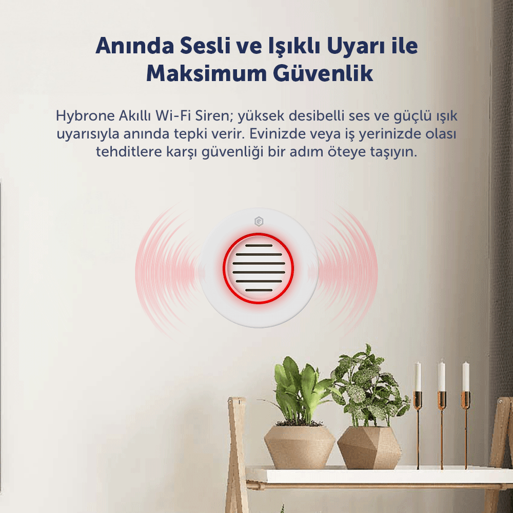 Hybrone Akıllı İç Ortam Siren, Uzaktan Kontrol, Ayarlanabilir Ses Süresi, Yangına Dayanıklı
