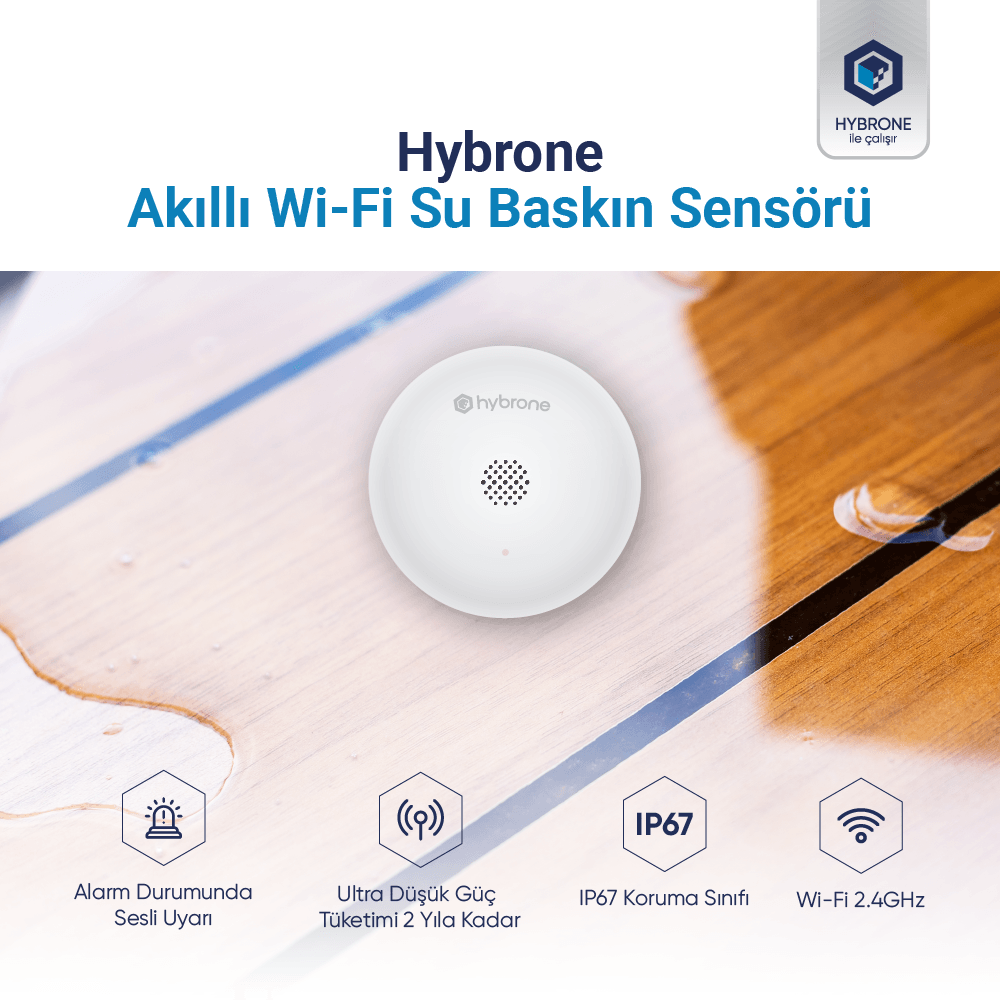Hybrone Akıllı Wi-Fi Su Baskını Sensörü, Yüksek Sesli Anında Uyarı, Uygulama ile Anında Bildirim