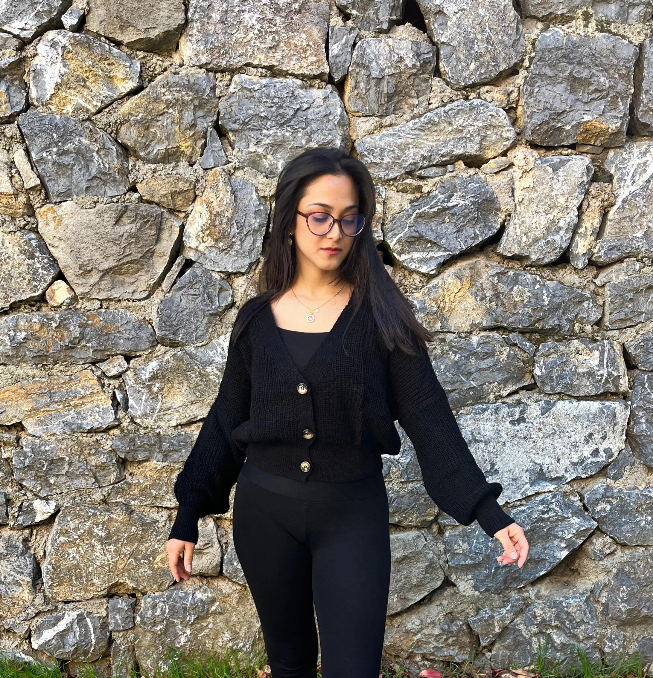 Düğmeli Örgü Kadın Hırka - SİYAH