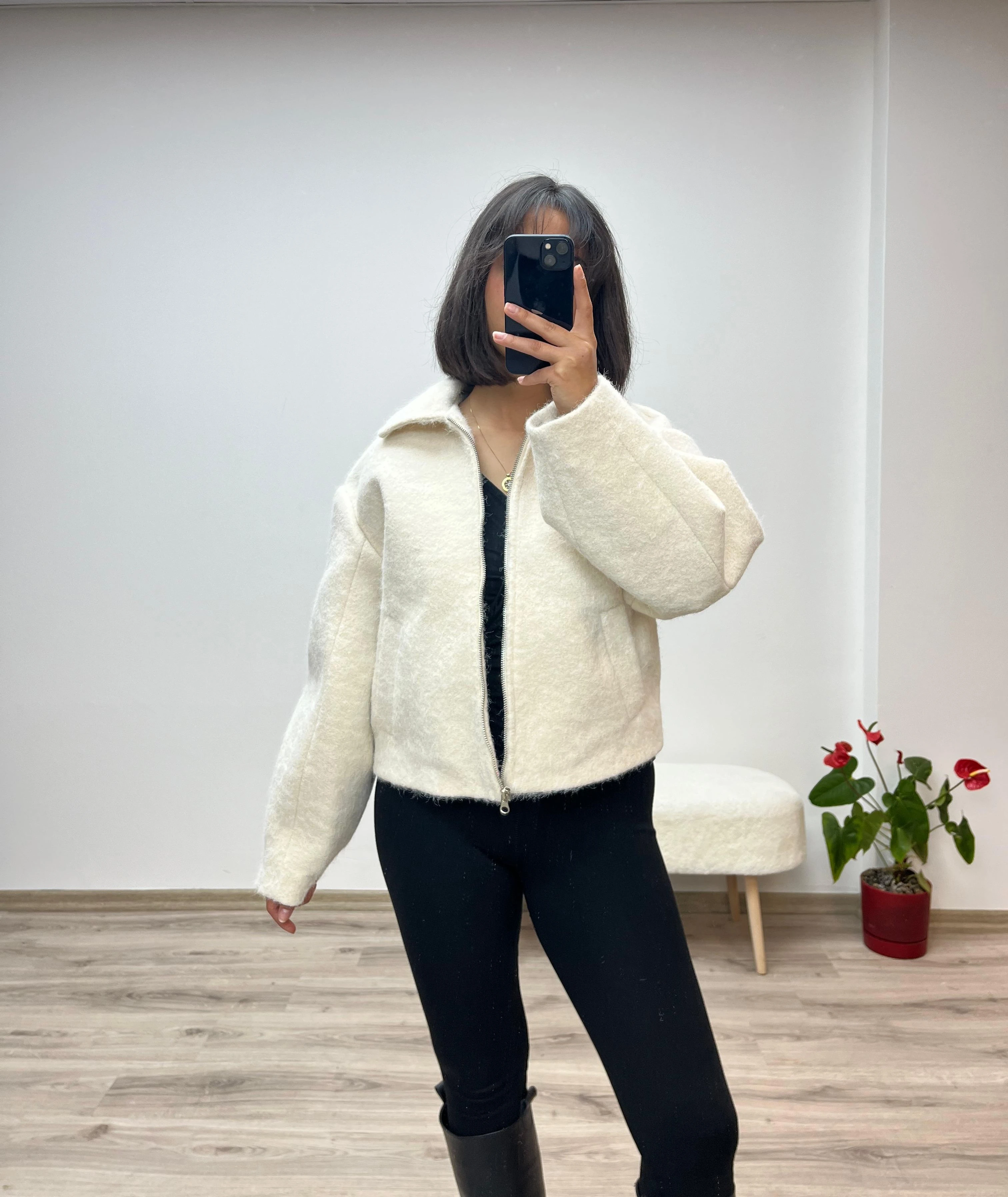 Kısa Kaşe Fermuarlı Kaban