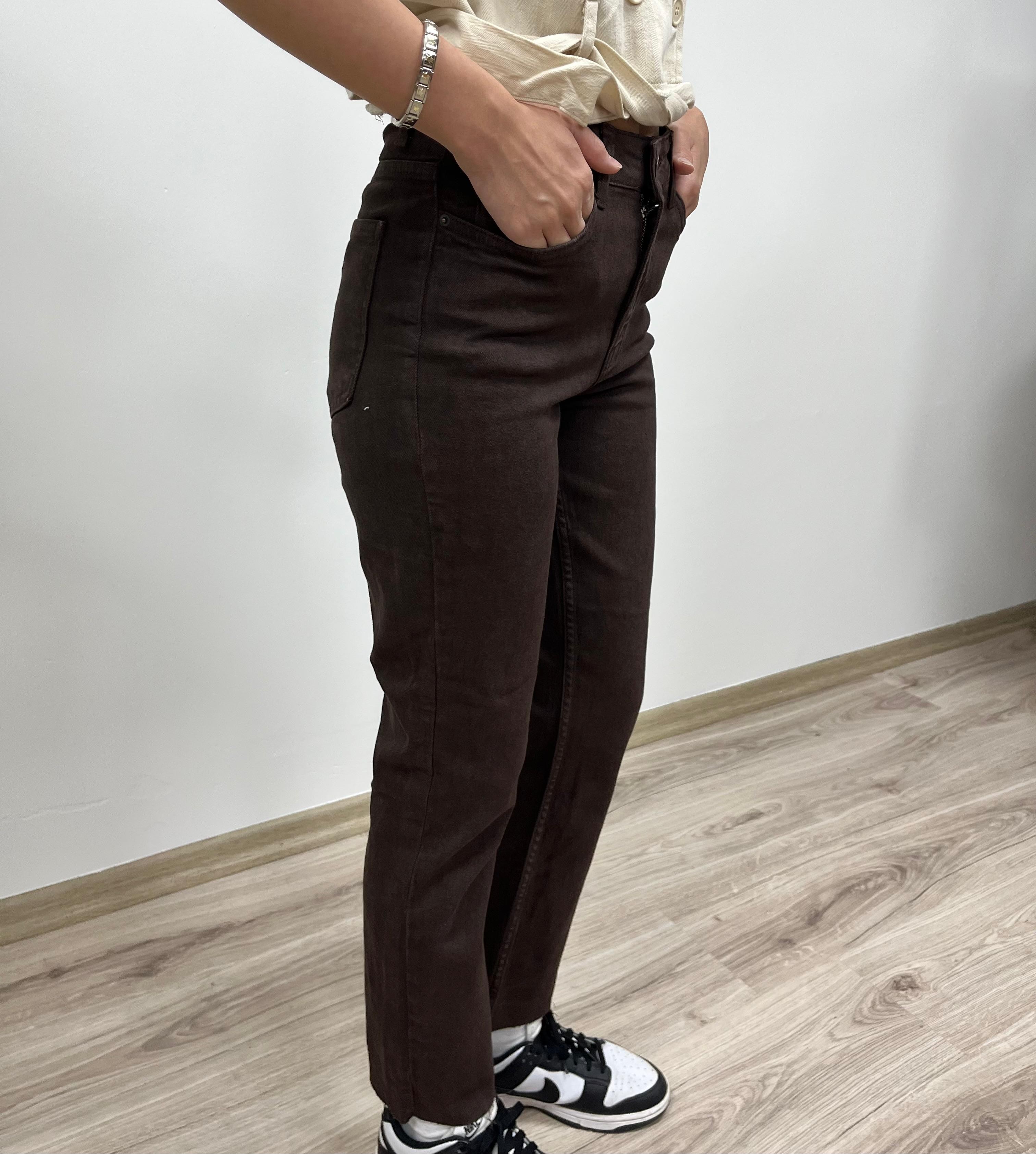 Kahverengi Mom Fit Kot Pantolon