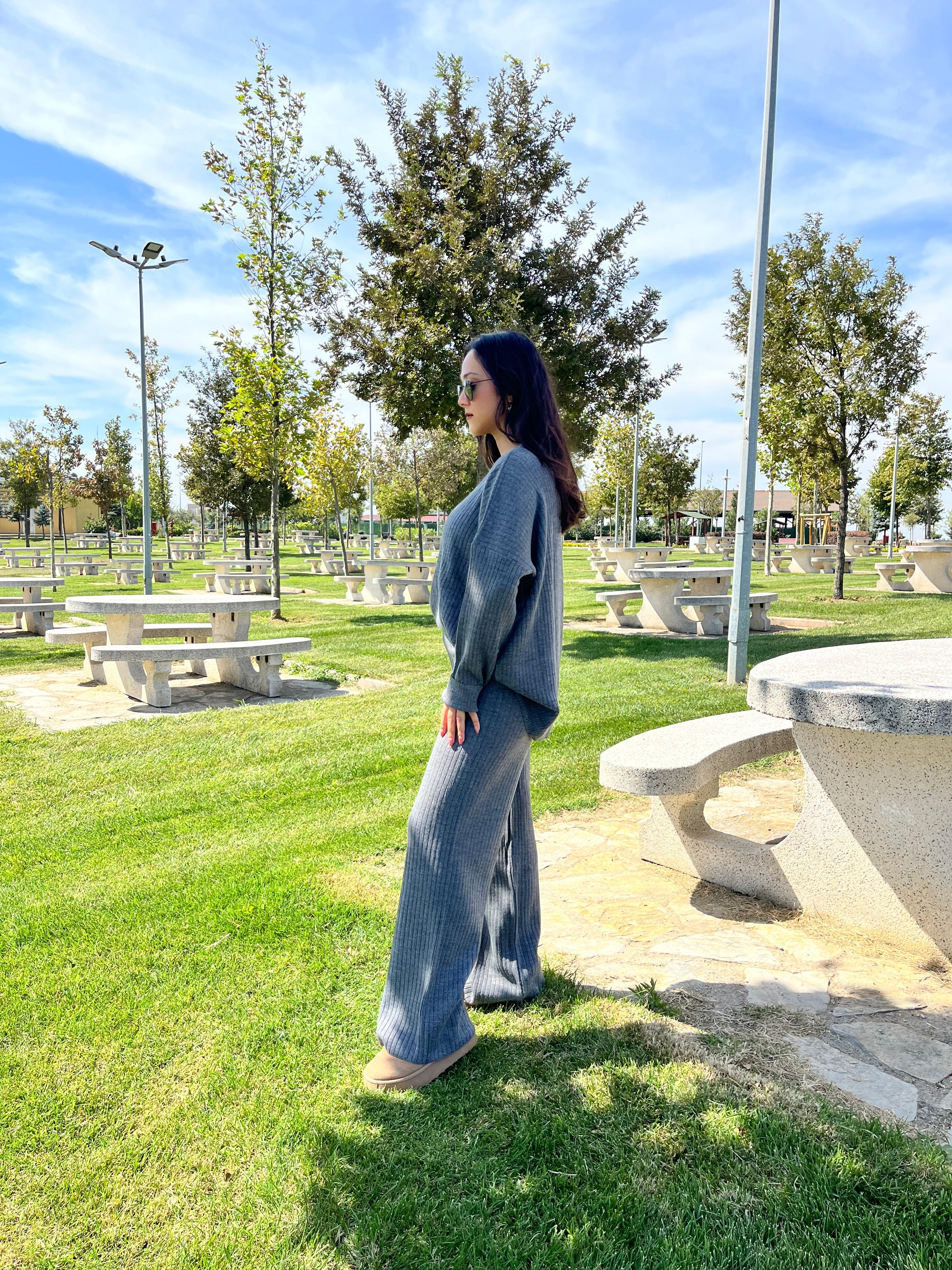 Bisiklet Yaka Oversize Triko Takım