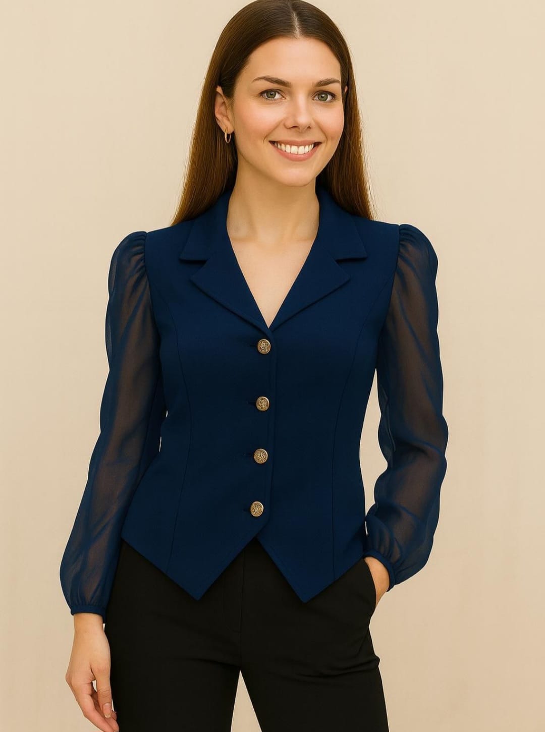  Düğmeli Blazer Gömlek - LACİVERT