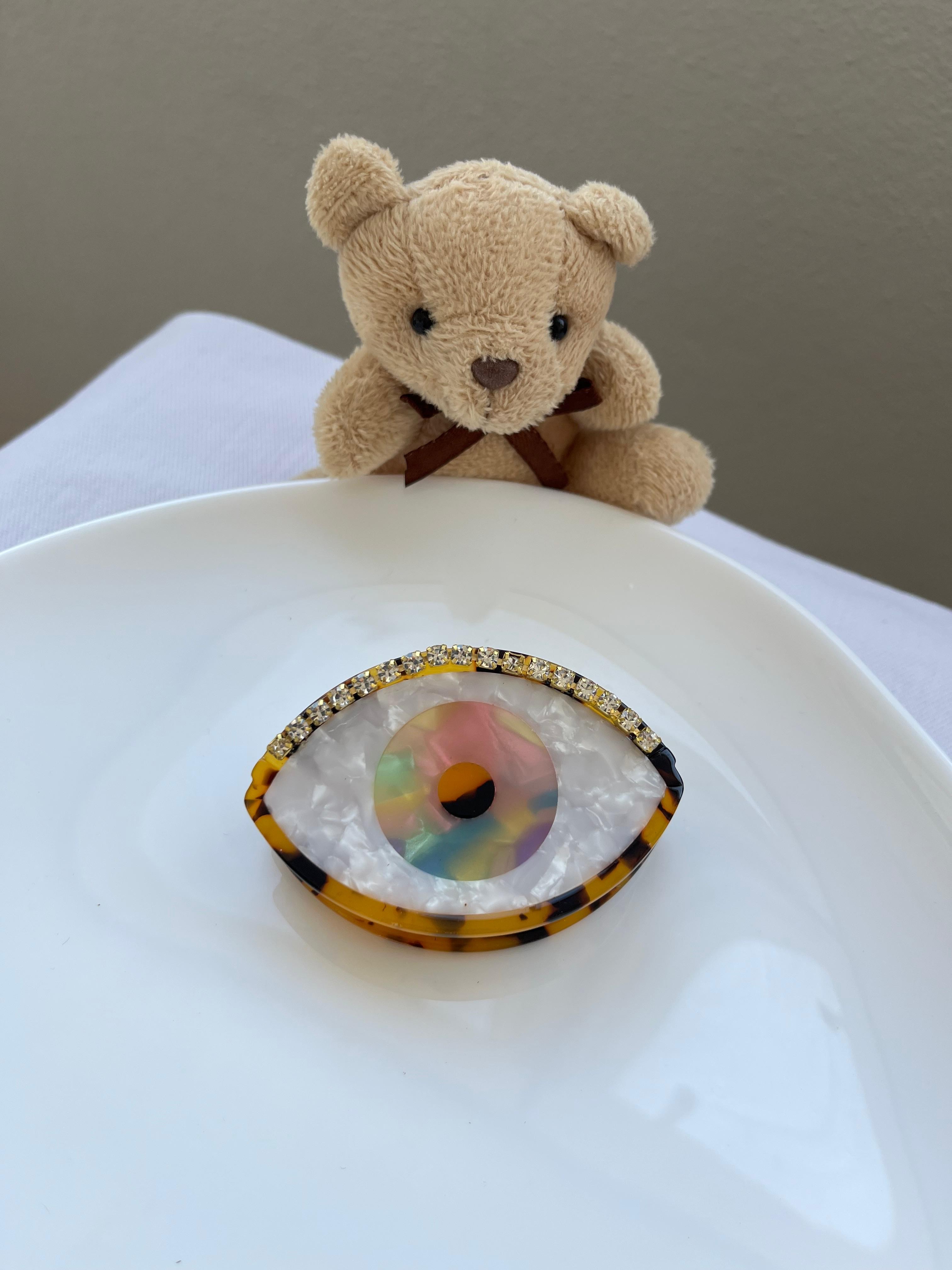  Taş Detaylı Göz Şeklinde Saç Tokası - Hologram – Leopar Kenar