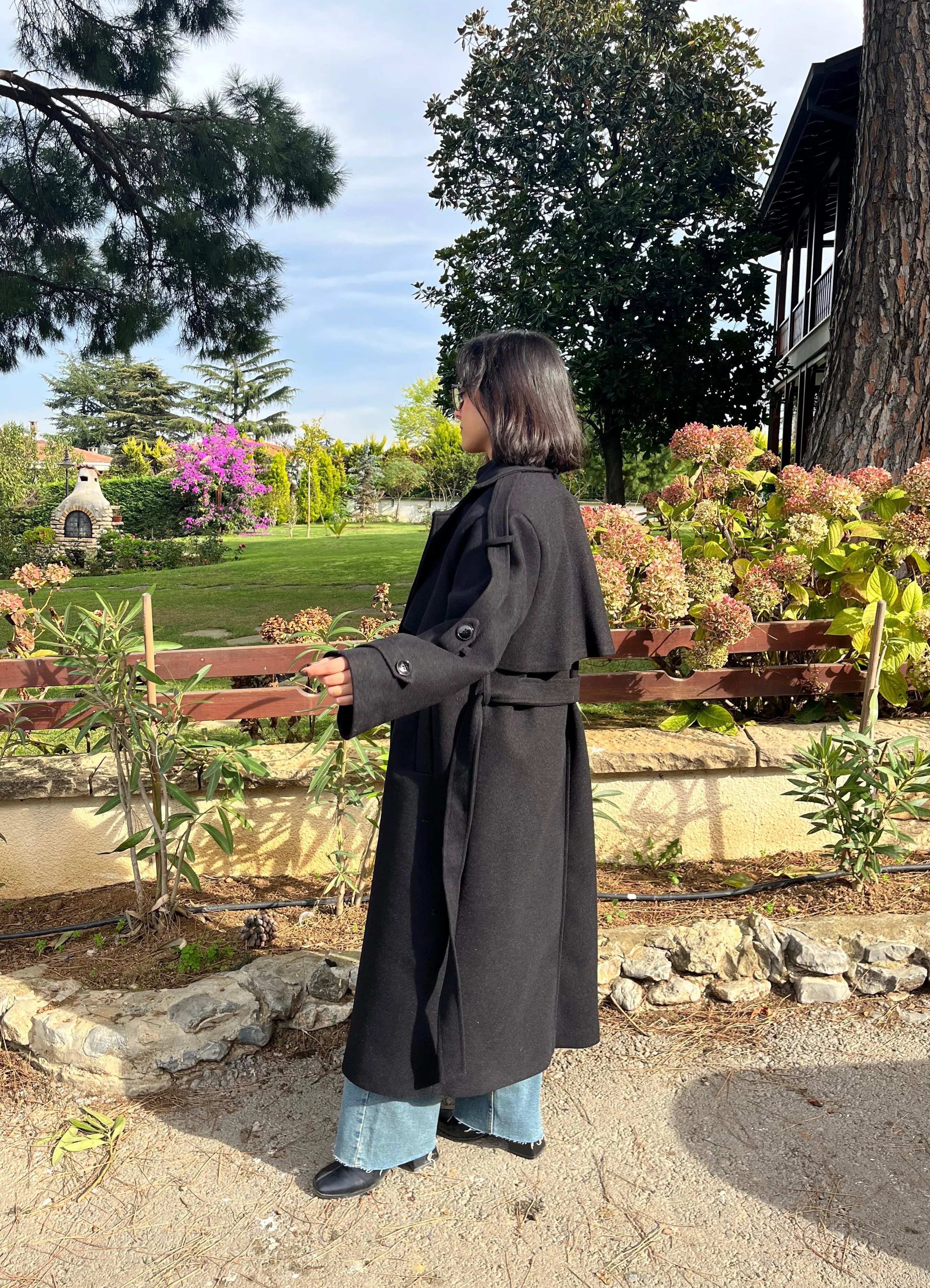 Premium Kaşe Kemerli Uzun Kaban