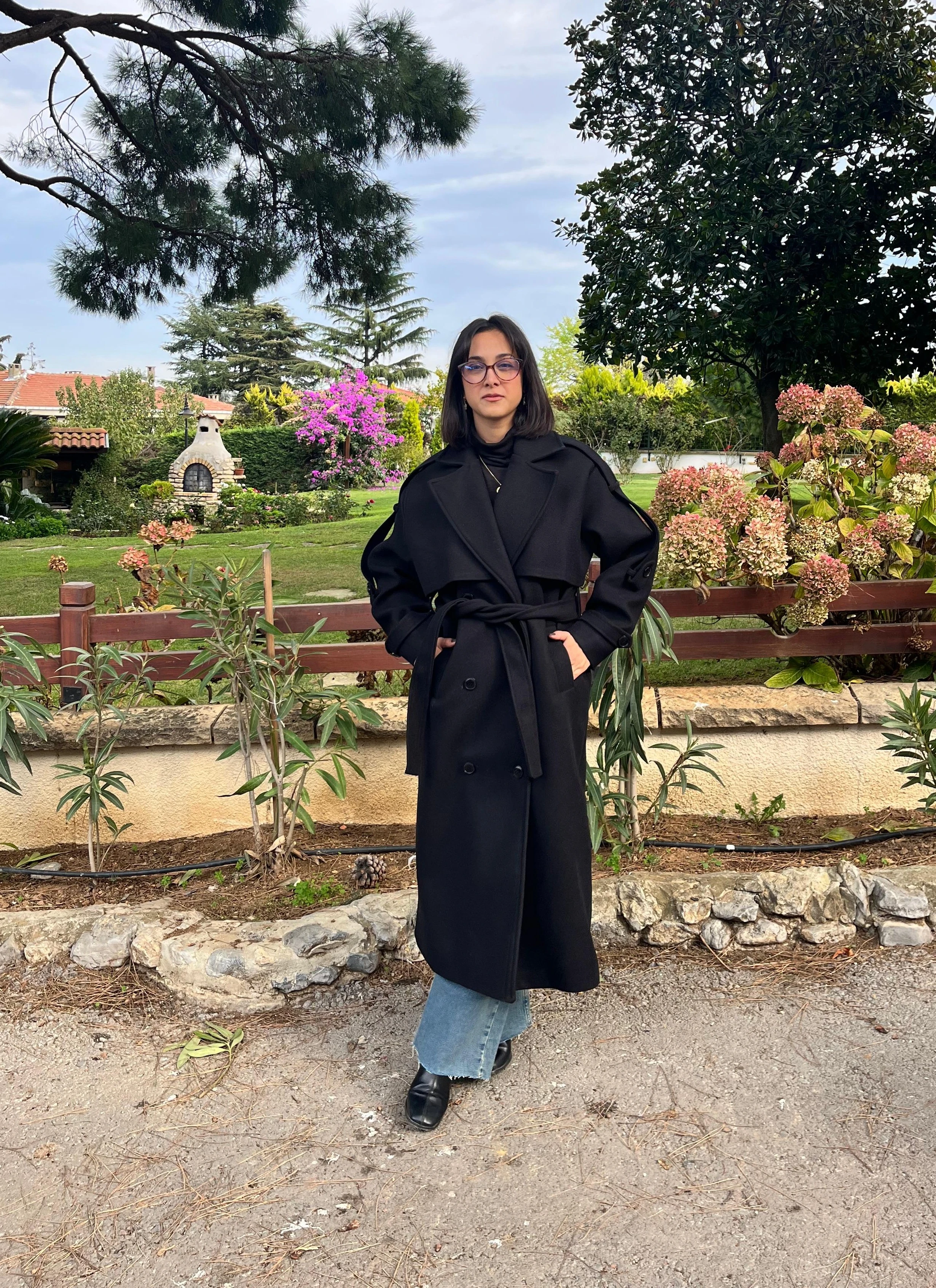 Premium Kaşe Kemerli Uzun Kaban