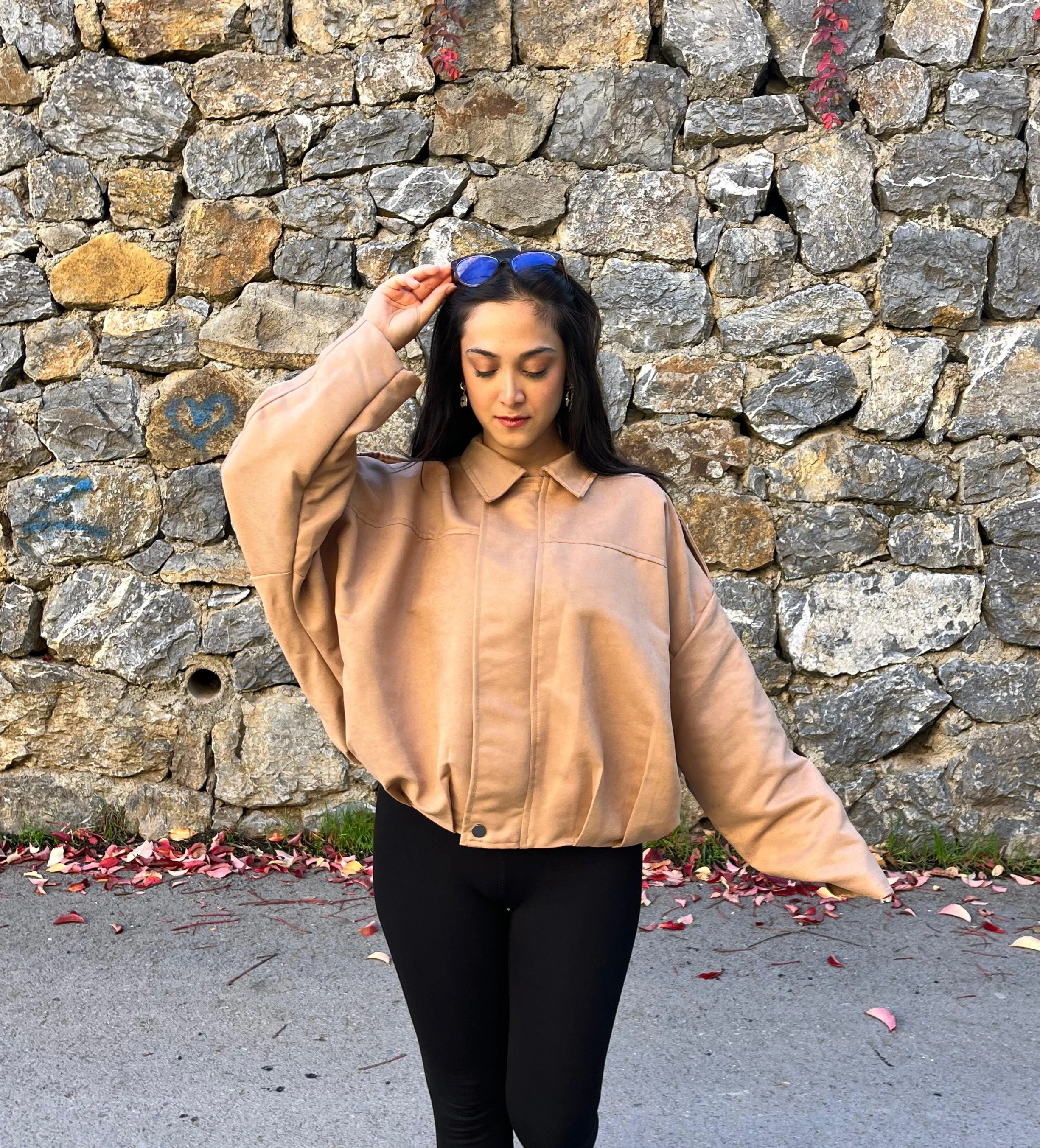 Süet Bomber Ceket - CAMEL