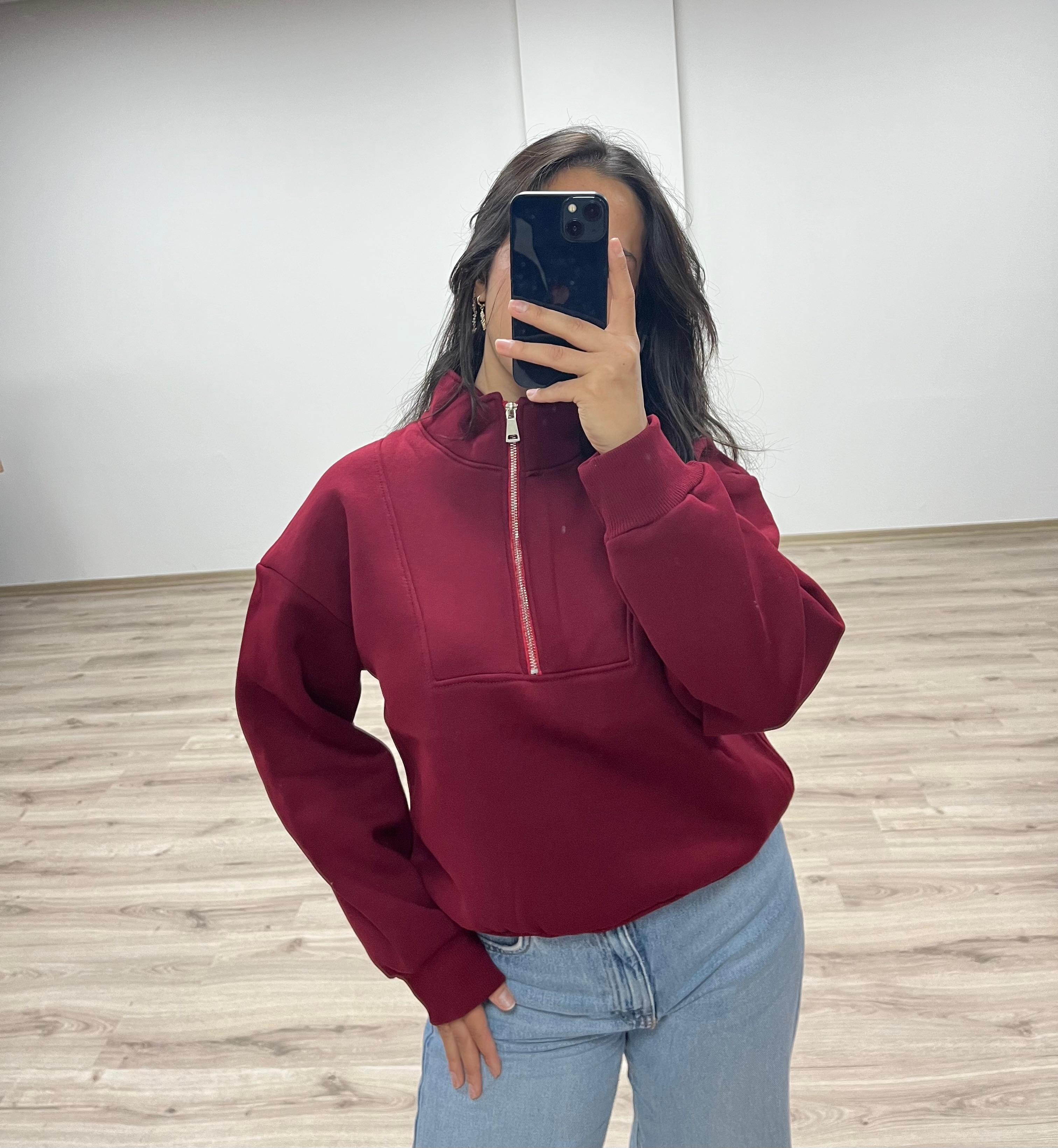 3 İplik Şardonlu Sweatshirt - BORDO