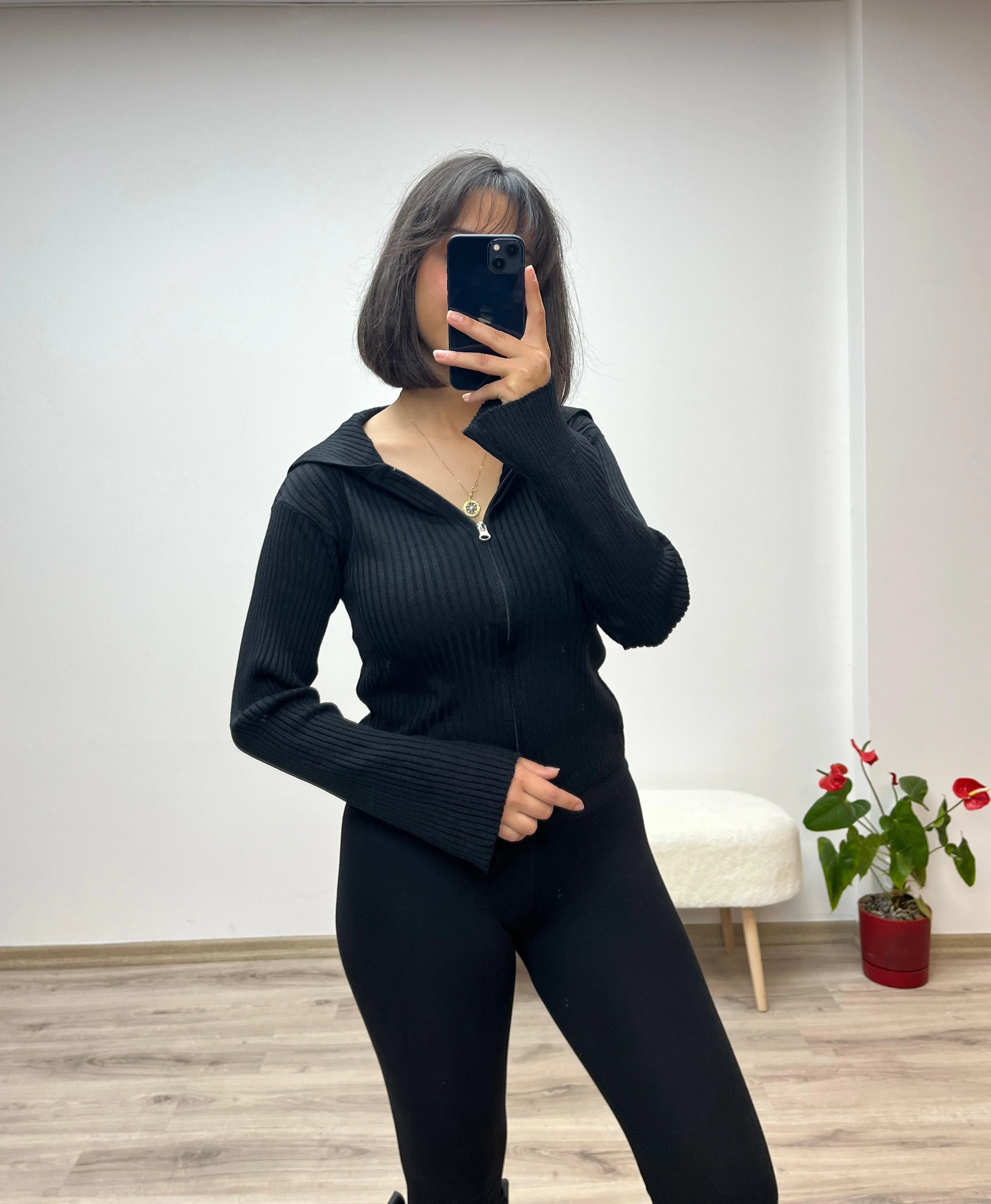 Fermuarlı Fit Triko Hırka