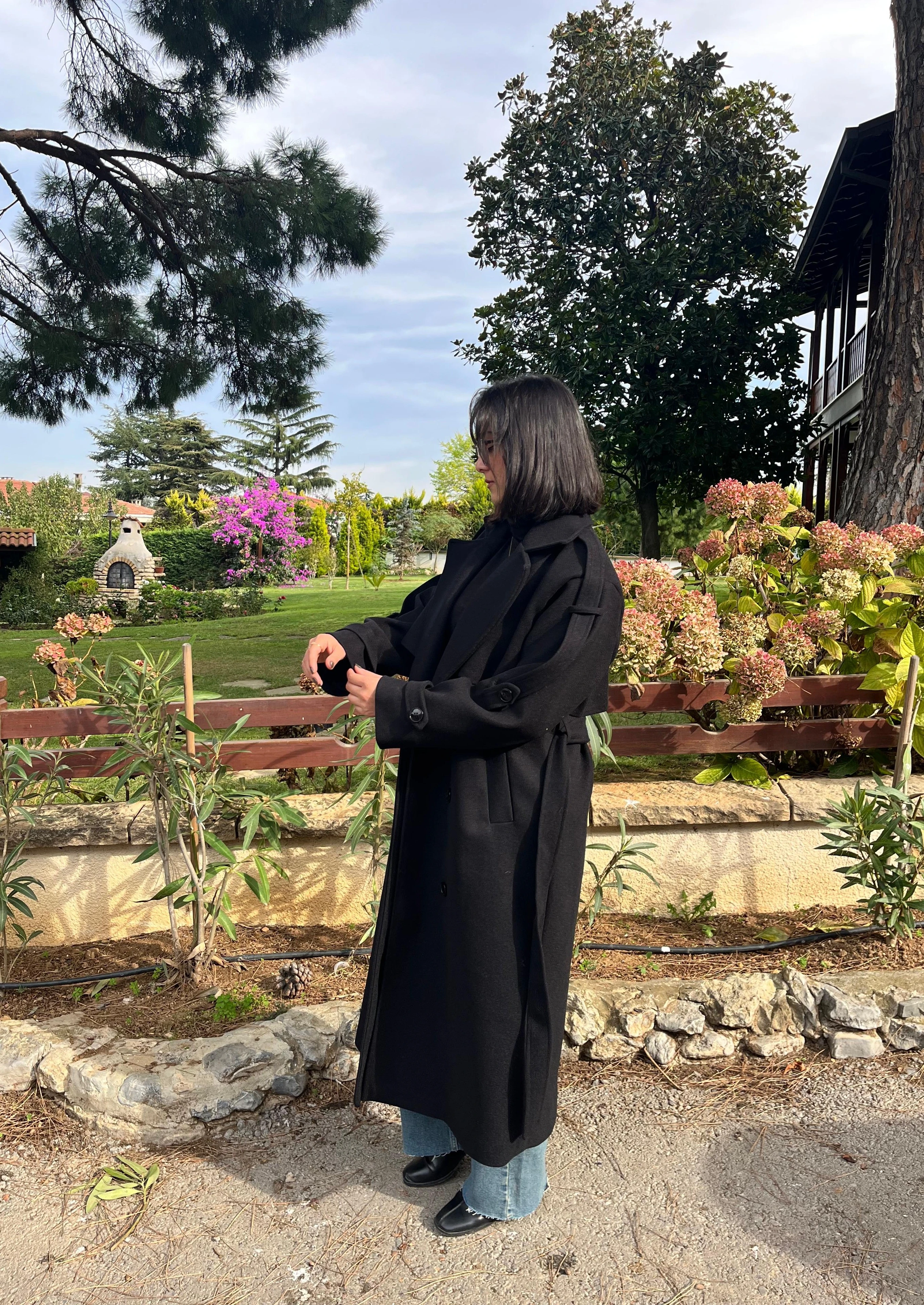 Premium Kaşe Kemerli Uzun Kaban