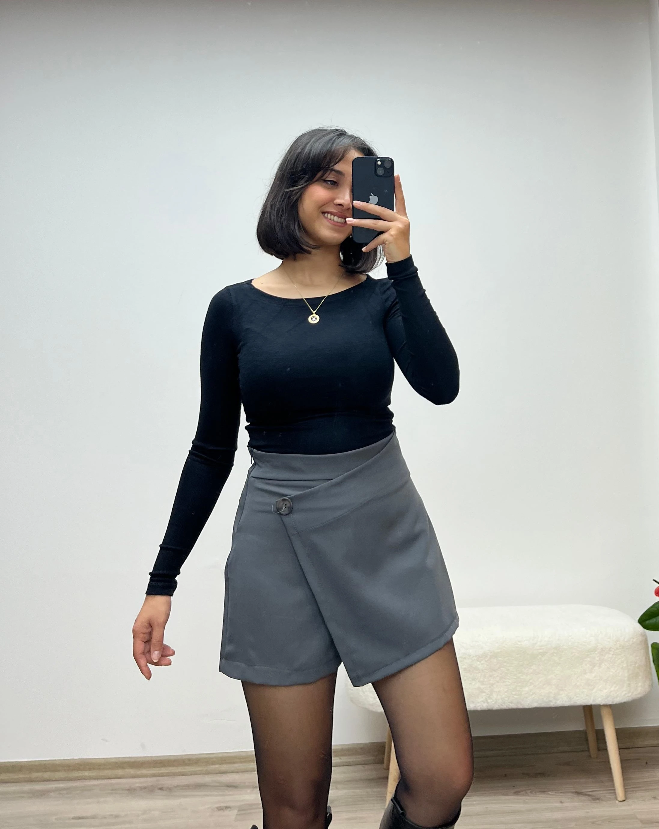 Düğme Detaylı Şort Etek