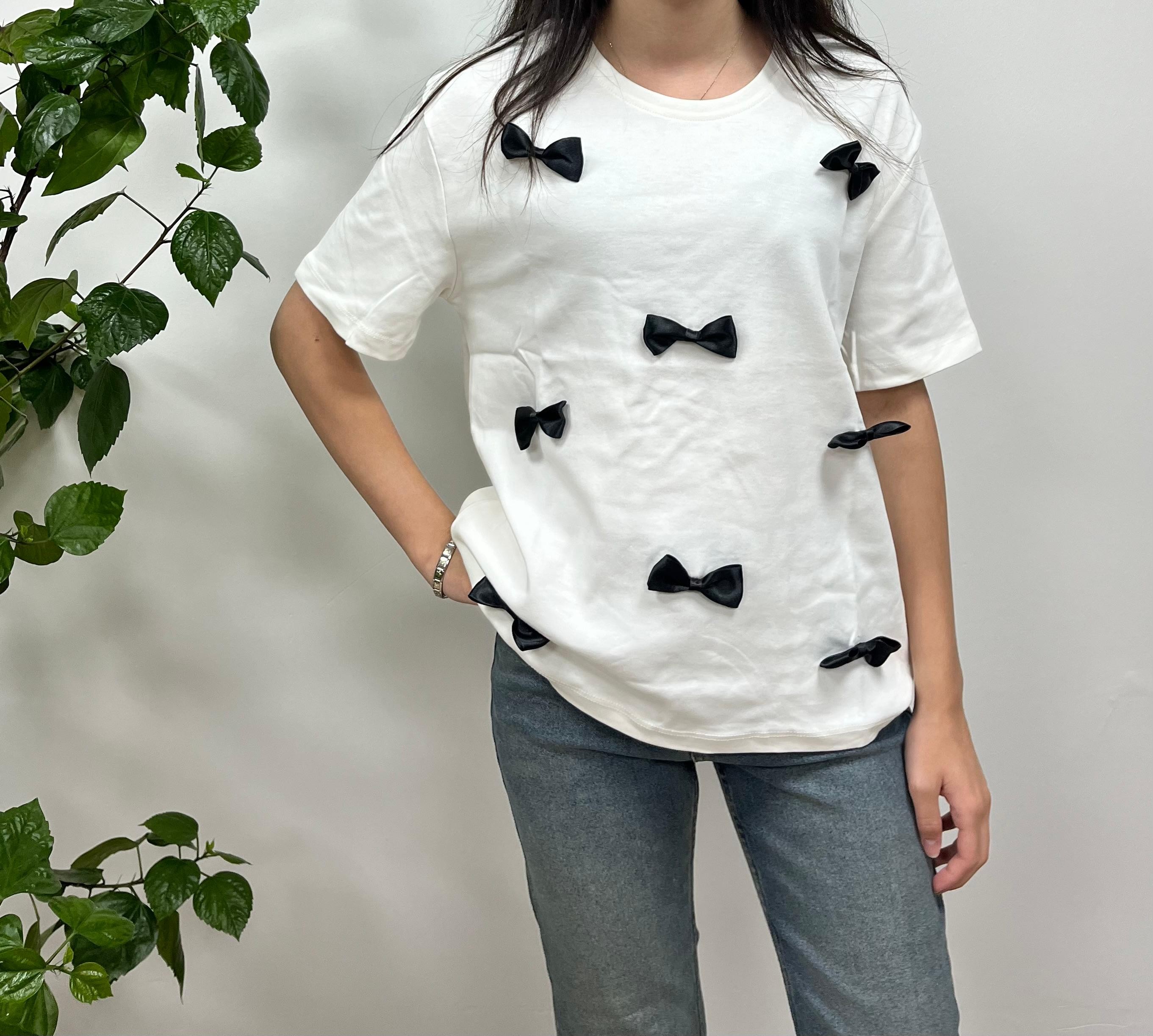  Siyah Fiyonk Aplikeli Oversize Basic T-Shirt