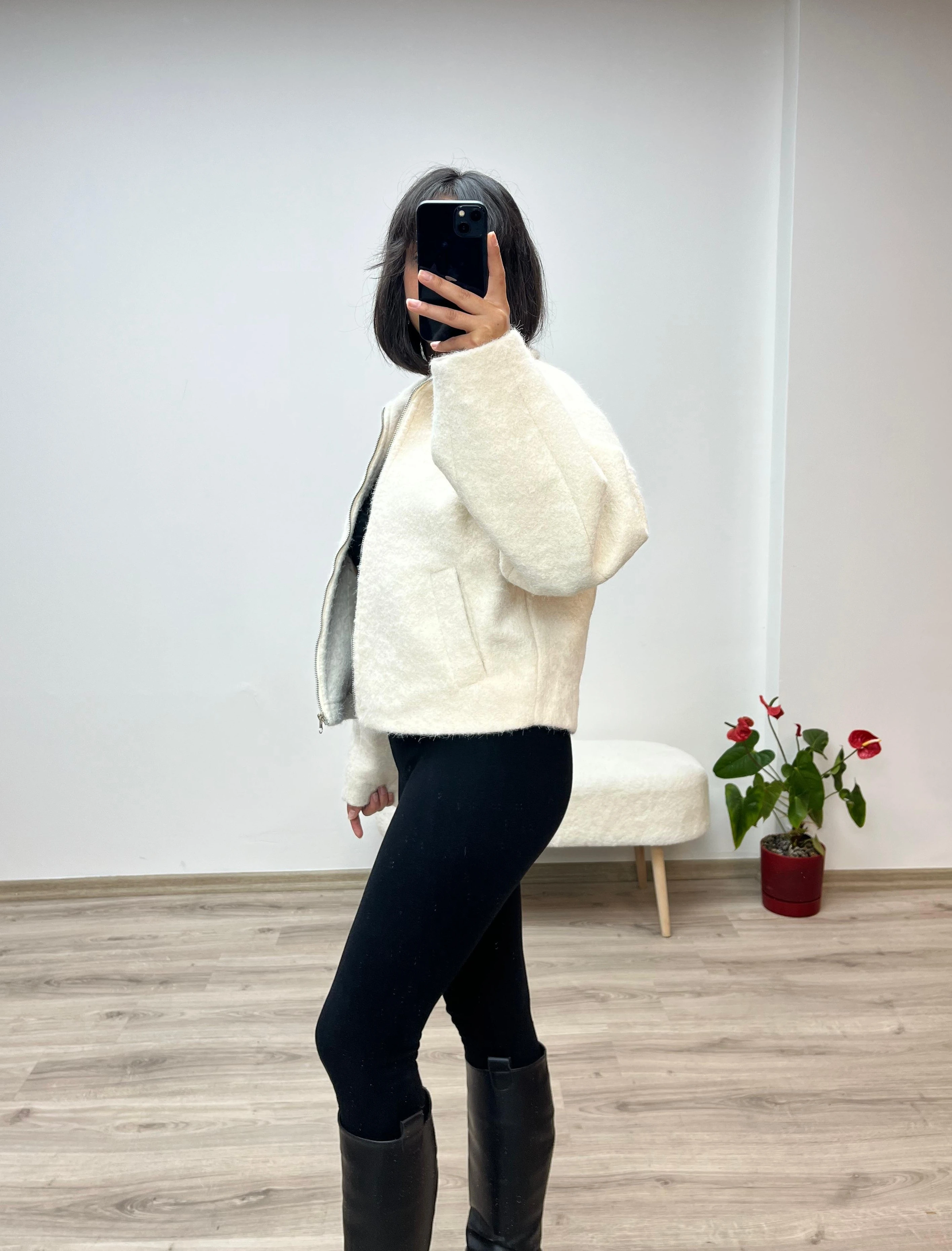 Kısa Kaşe Fermuarlı Kaban