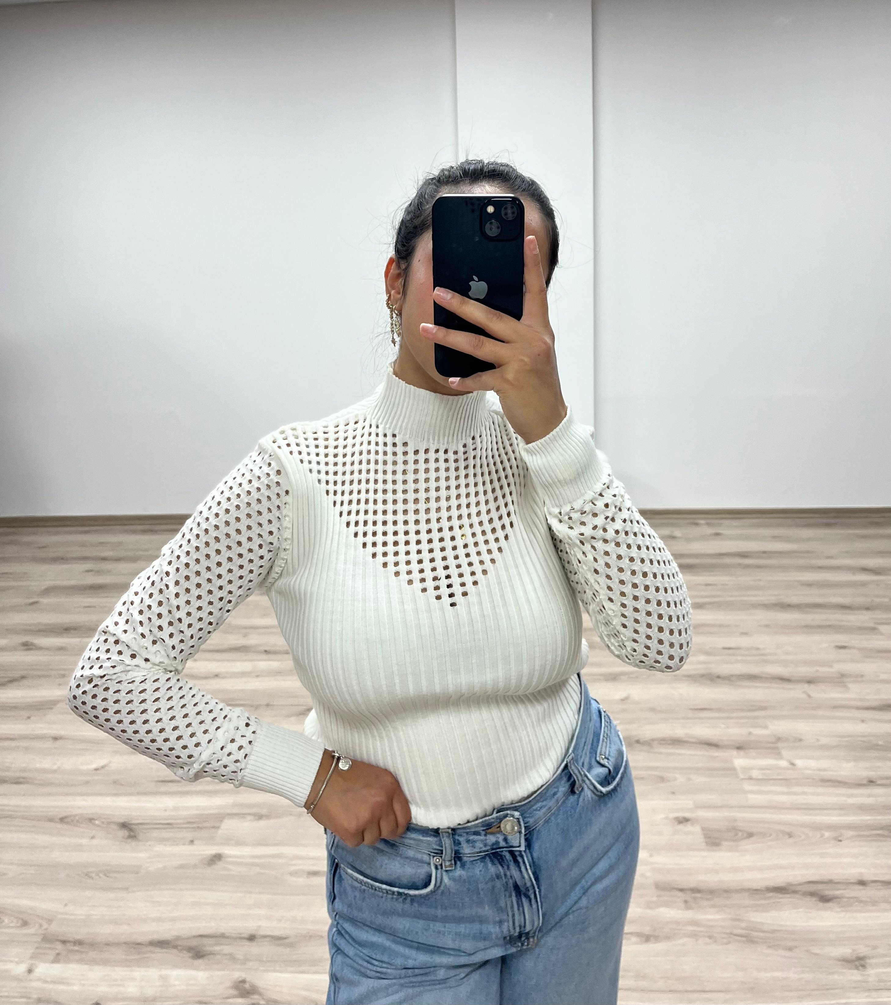 File Detaylı Triko Bluz