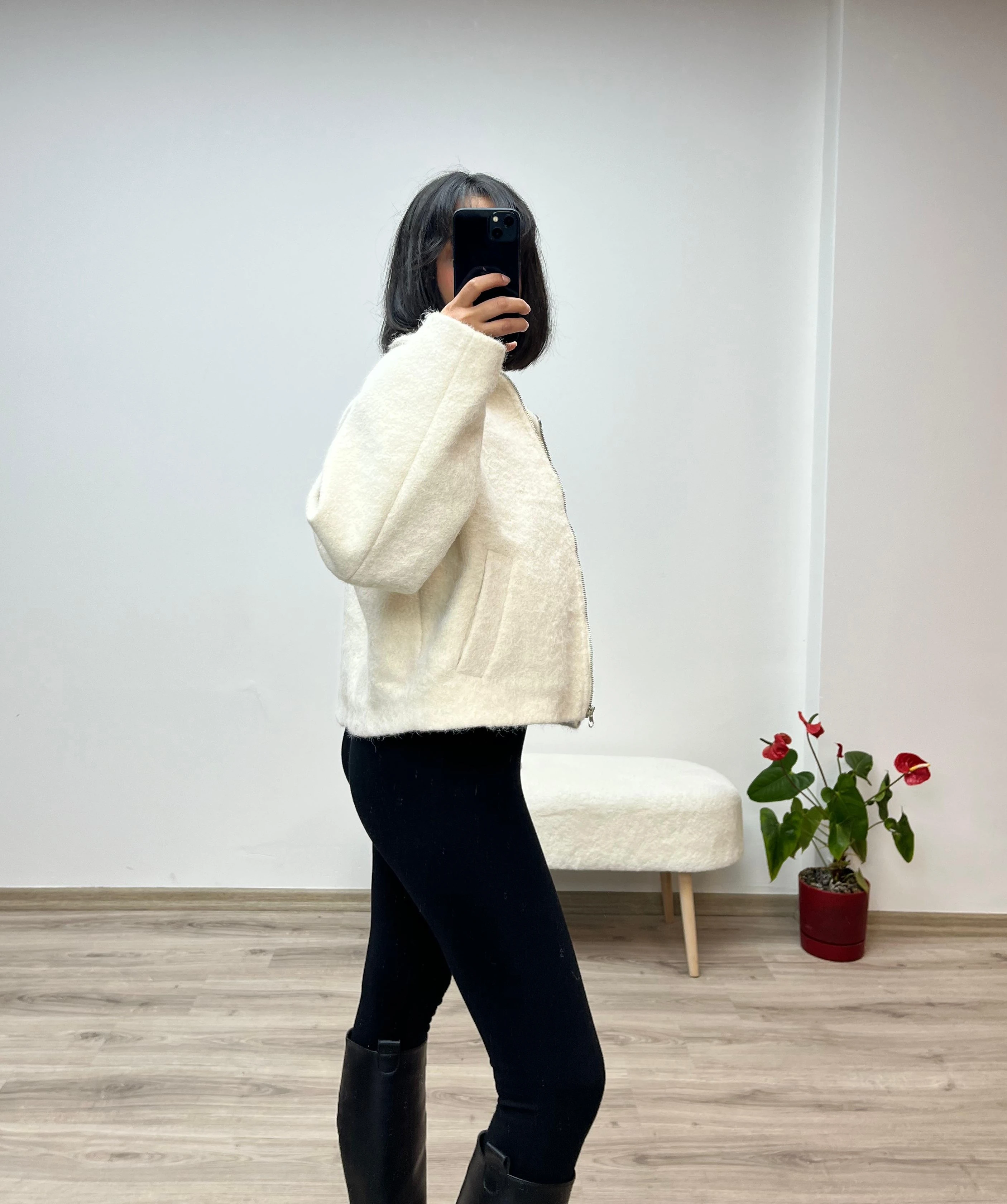 Kısa Kaşe Fermuarlı Kaban