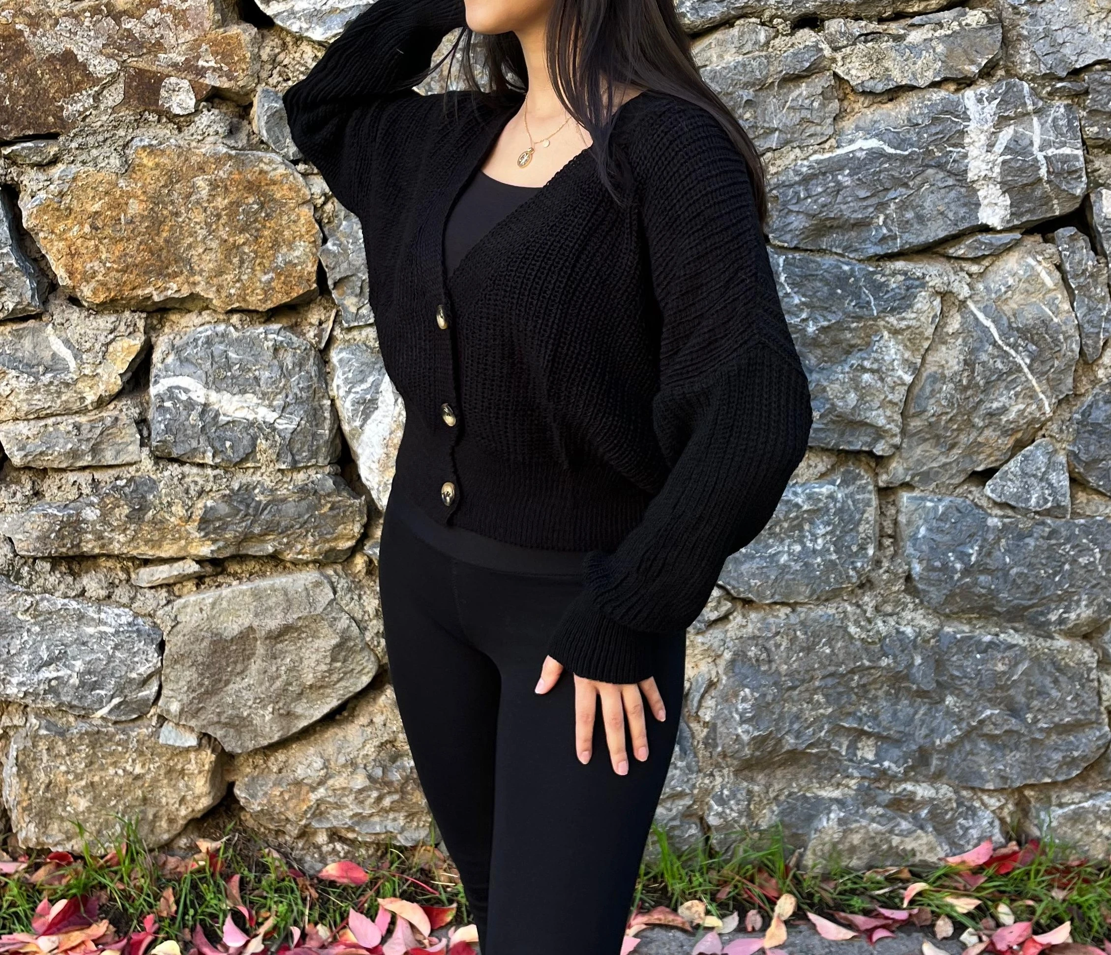 Düğmeli Örgü Kadın Hırka