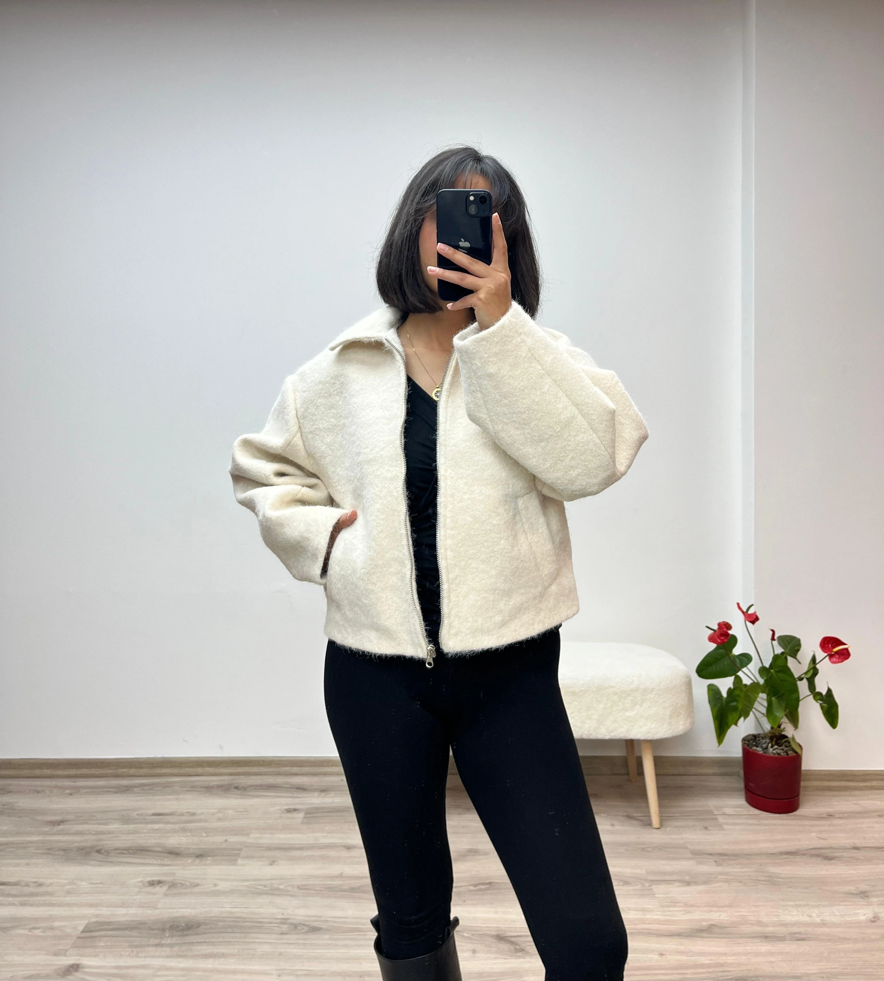 Kısa Kaşe Fermuarlı Kaban