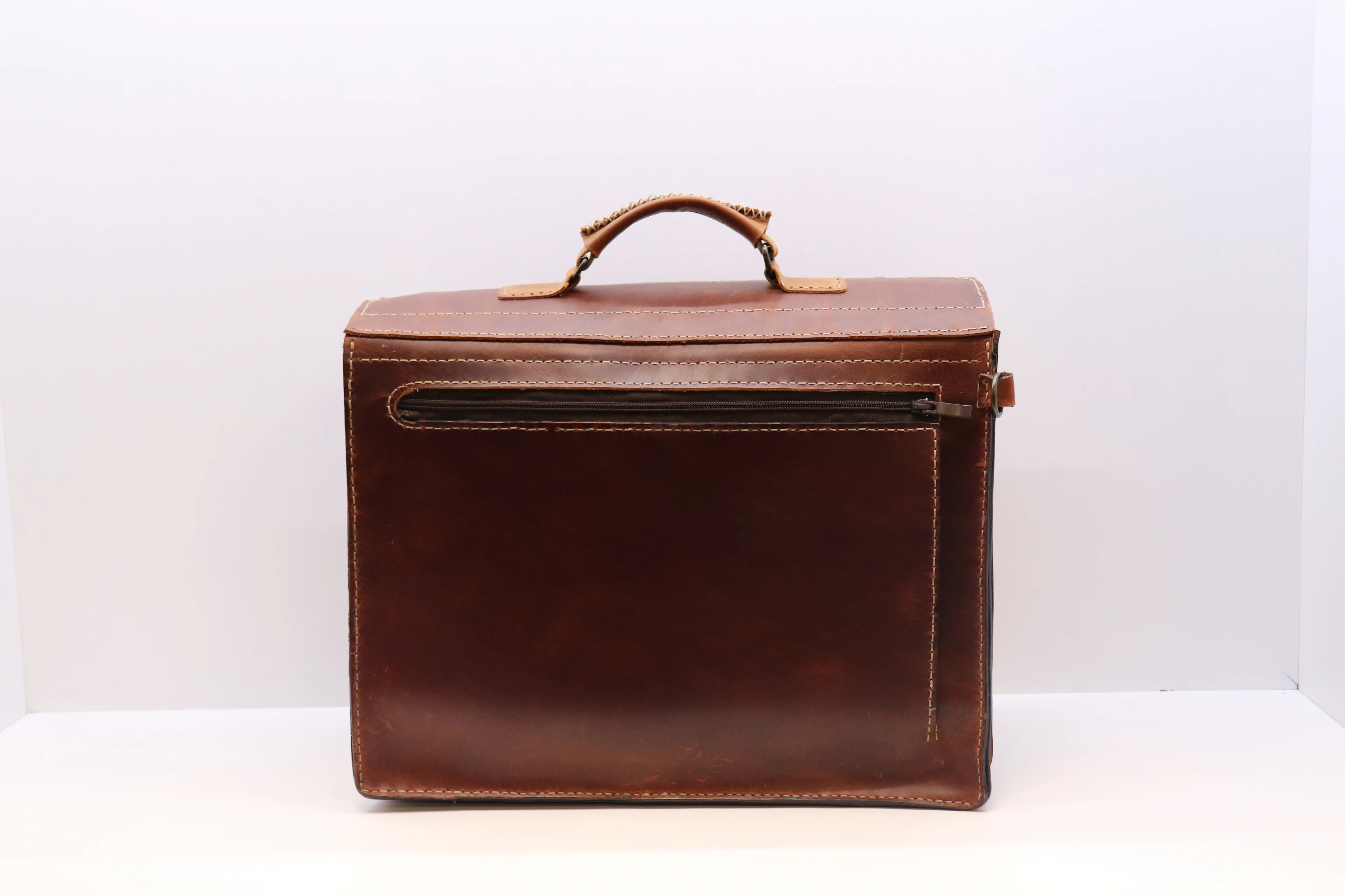 El Yapımı Hakiki Deri Evrak Çantası – Klasik Kahverengi