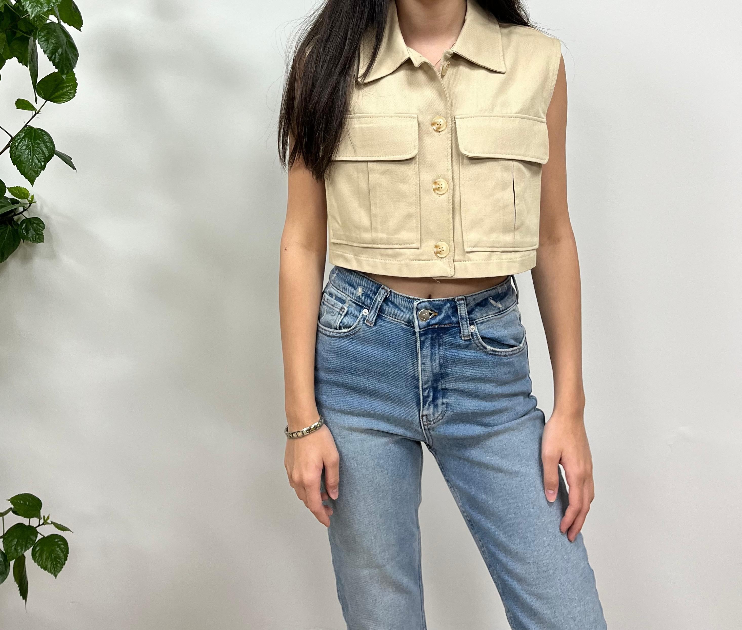 Cepli Crop Yelek - BEJ