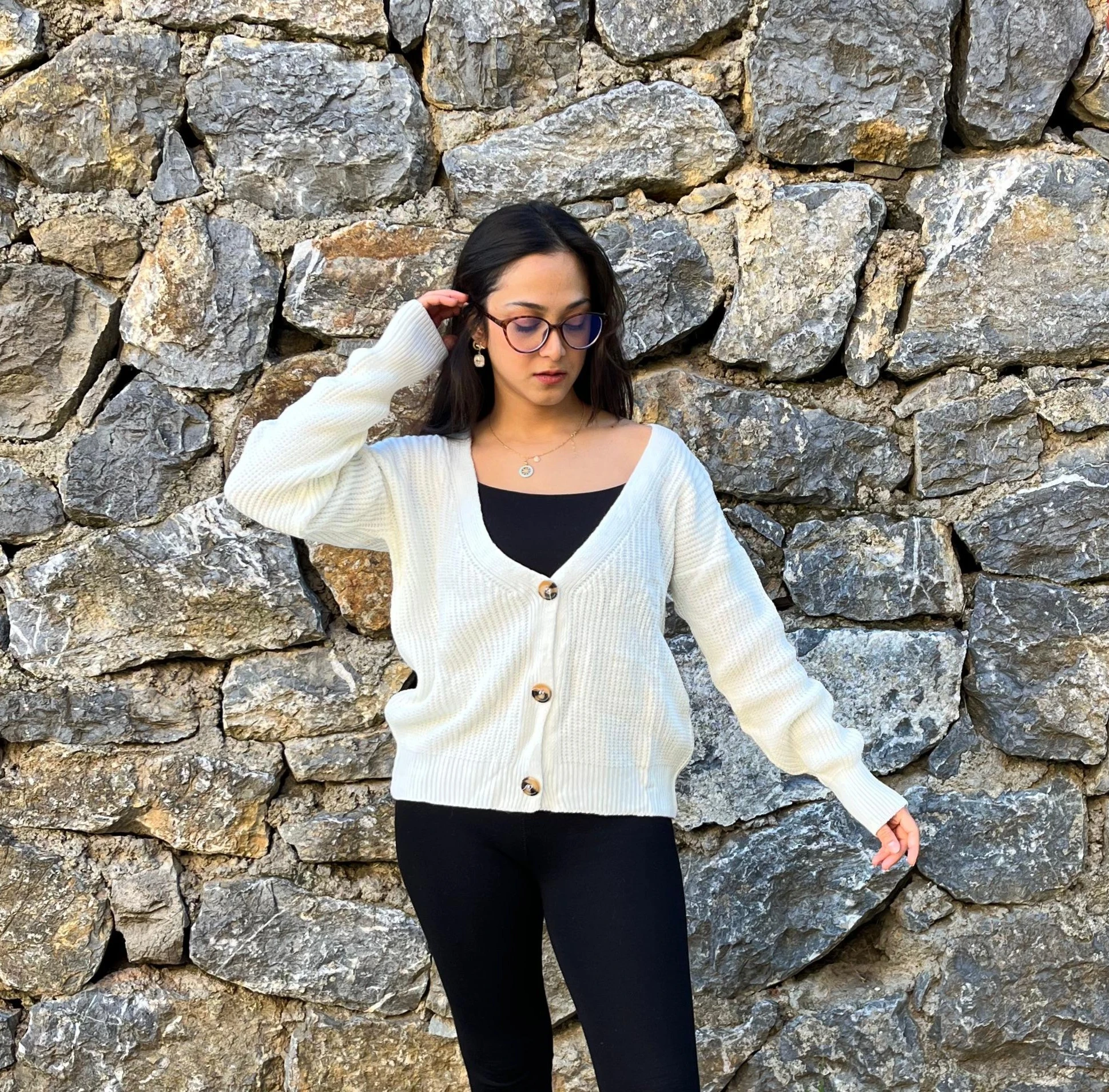 Düğmeli Örgü Kadın Hırka - EKRU