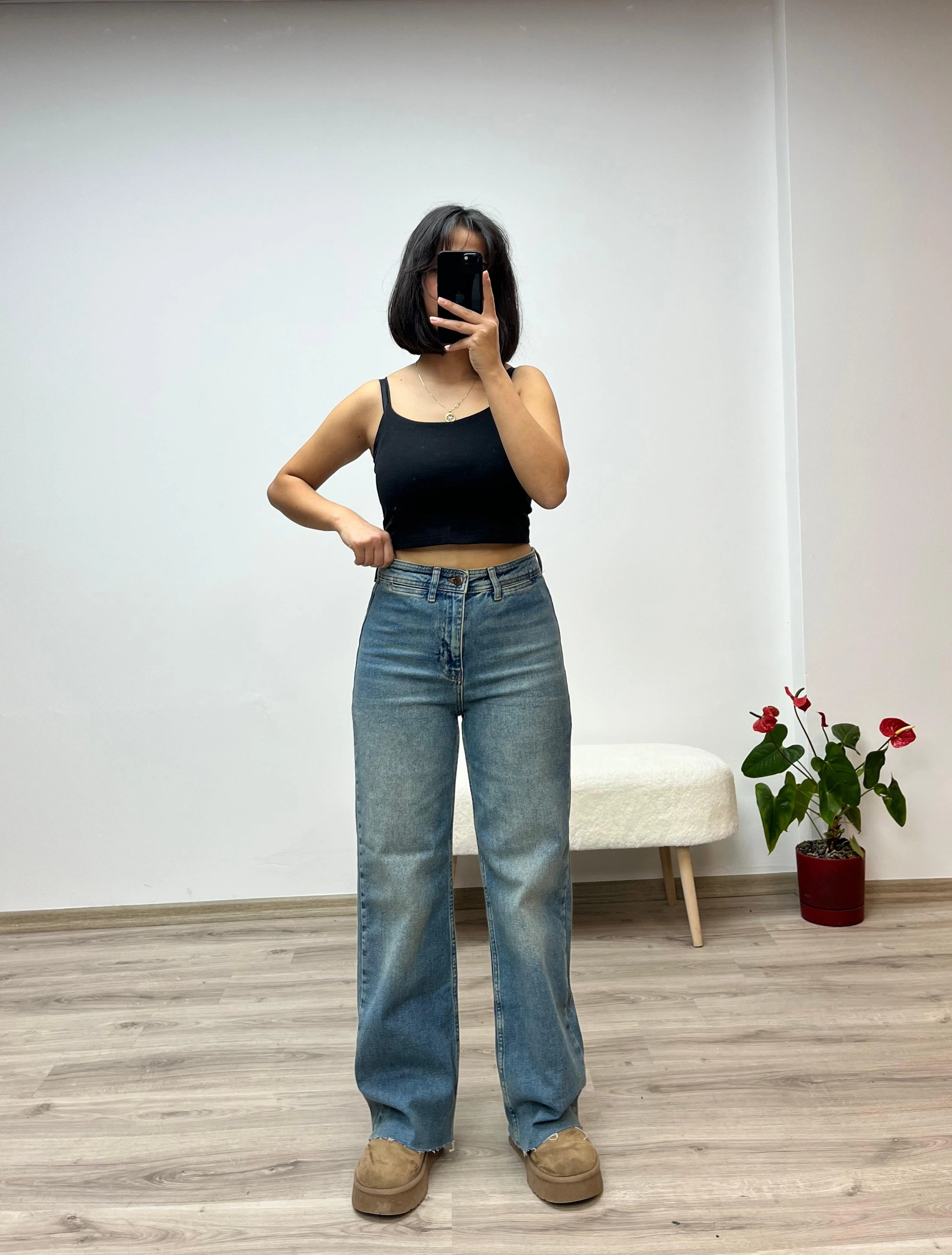 Bol Paça Palazzo Kot Pantolon - ORTA MAVİ