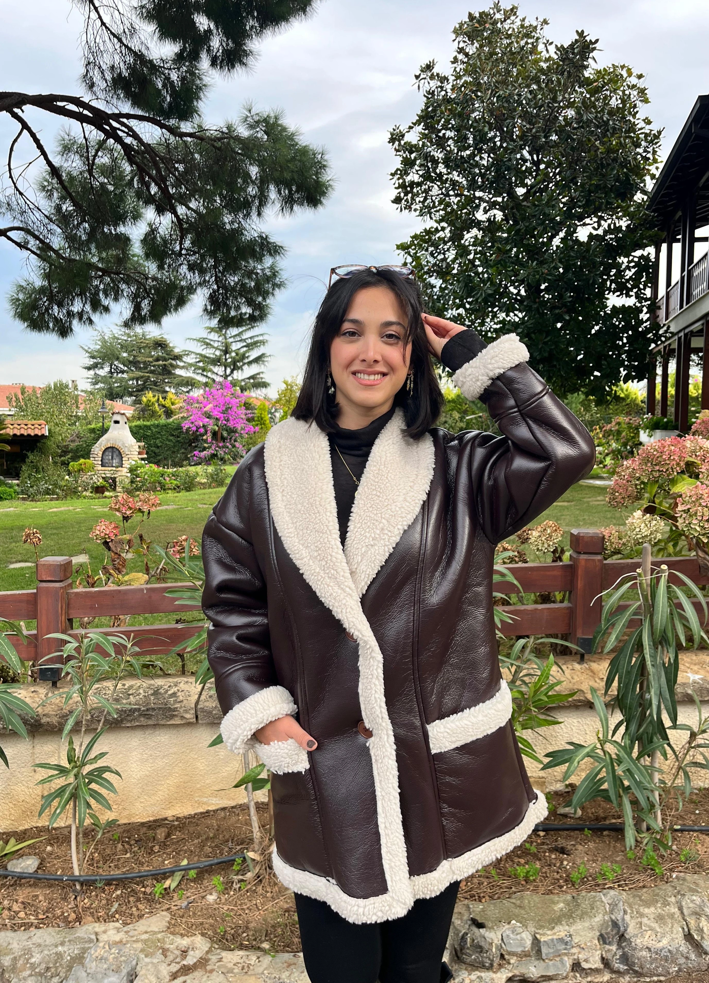 Kahve İçi Kürklü Deri Kaban