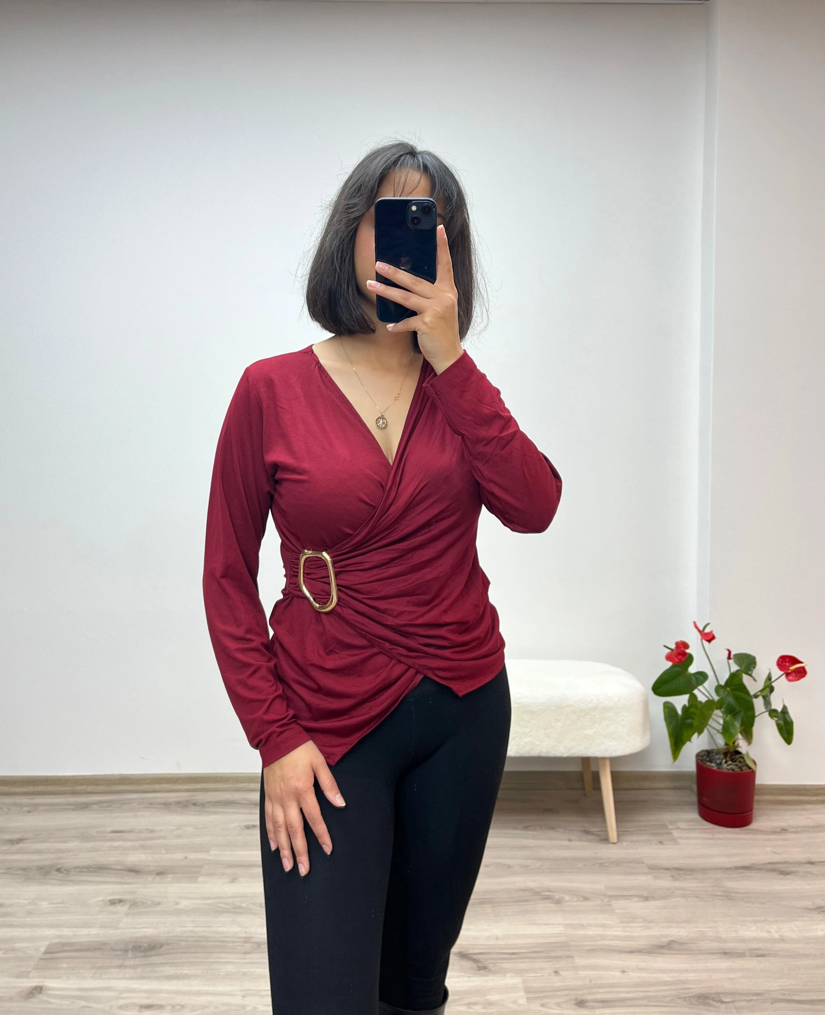 Tokalı Sarmal Bluz - BORDO