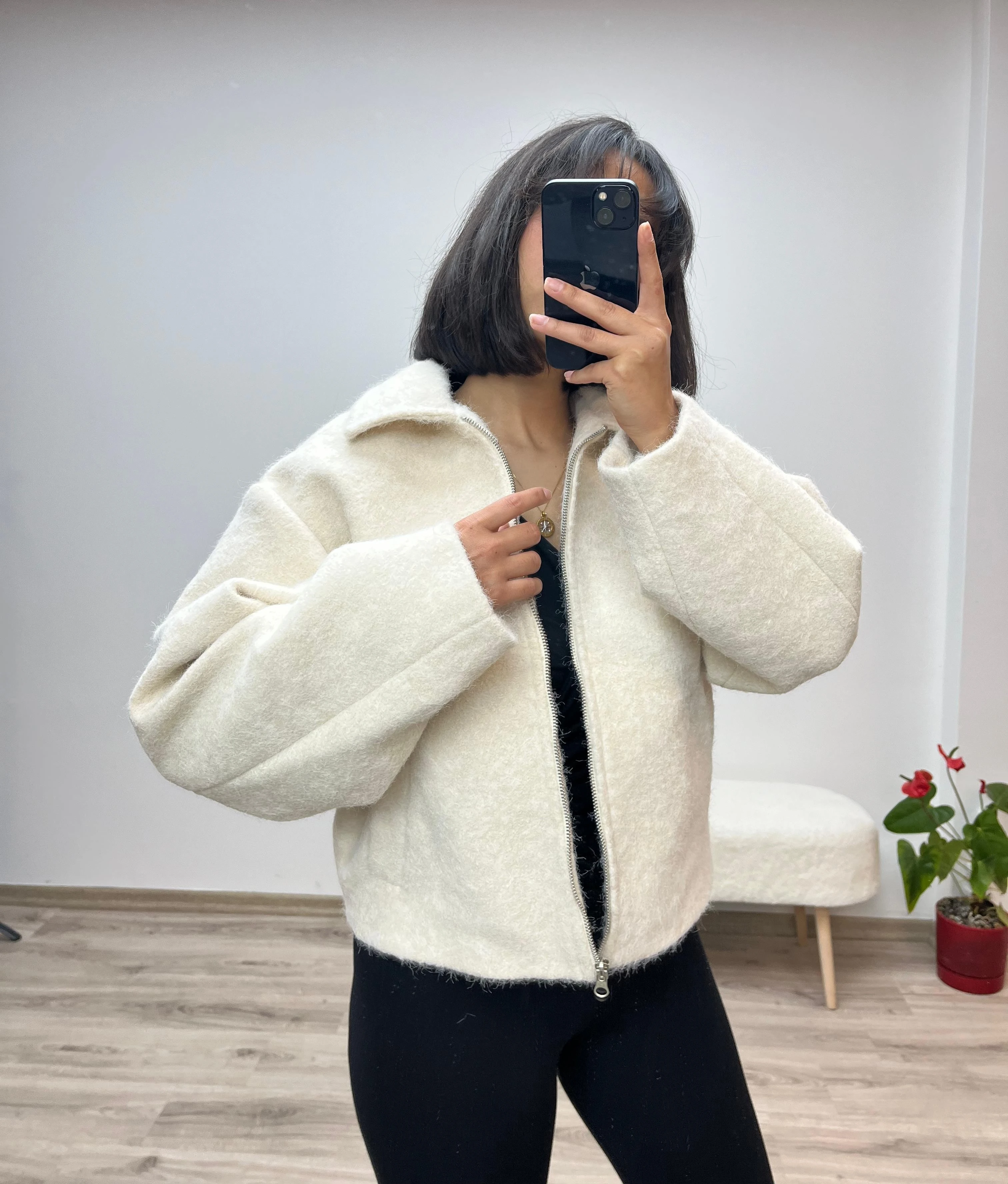 Kısa Kaşe Fermuarlı Kaban