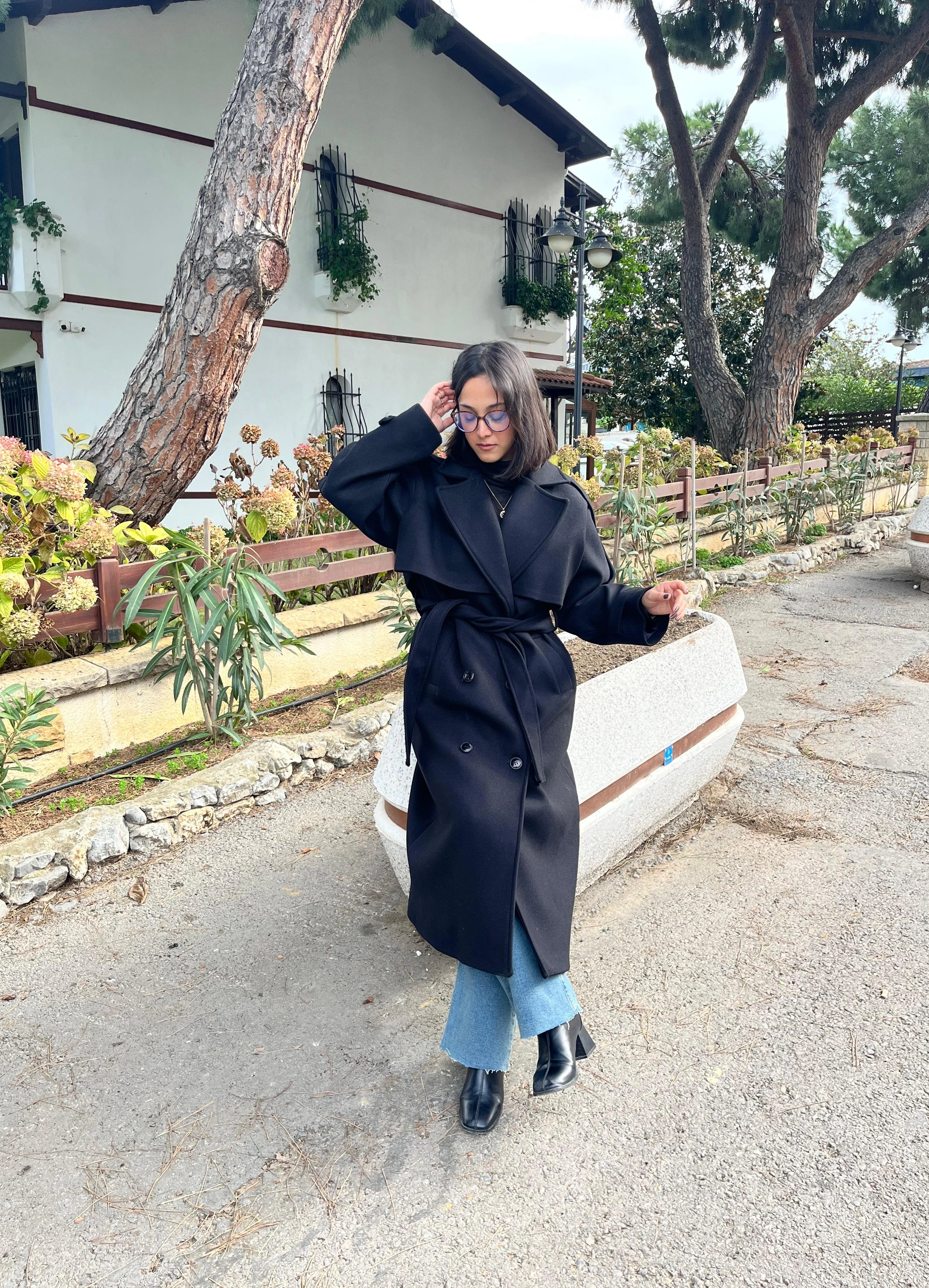 Premium Kaşe Kemerli Uzun Kaban