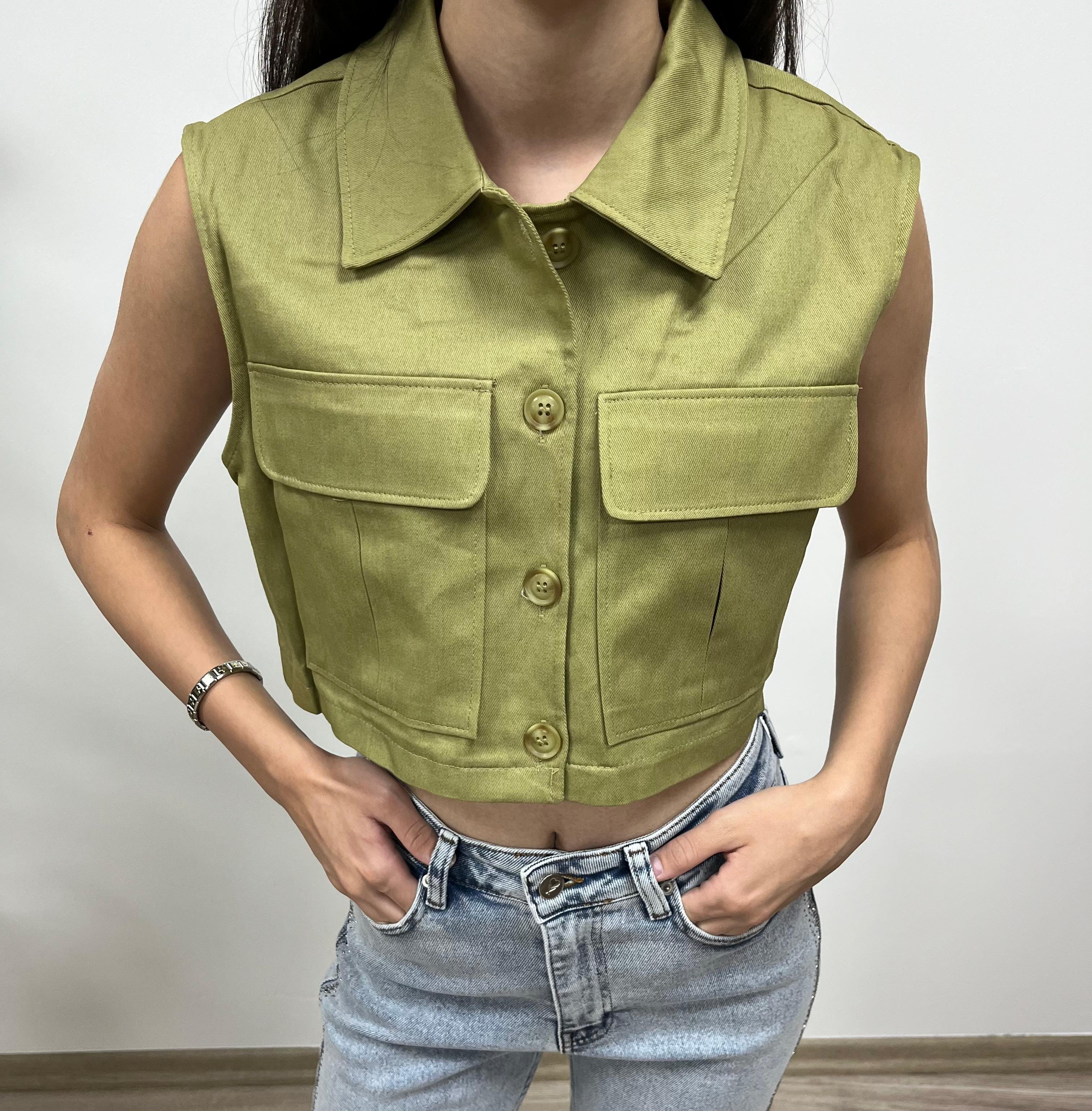 Cepli Crop Yelek - HAKİ