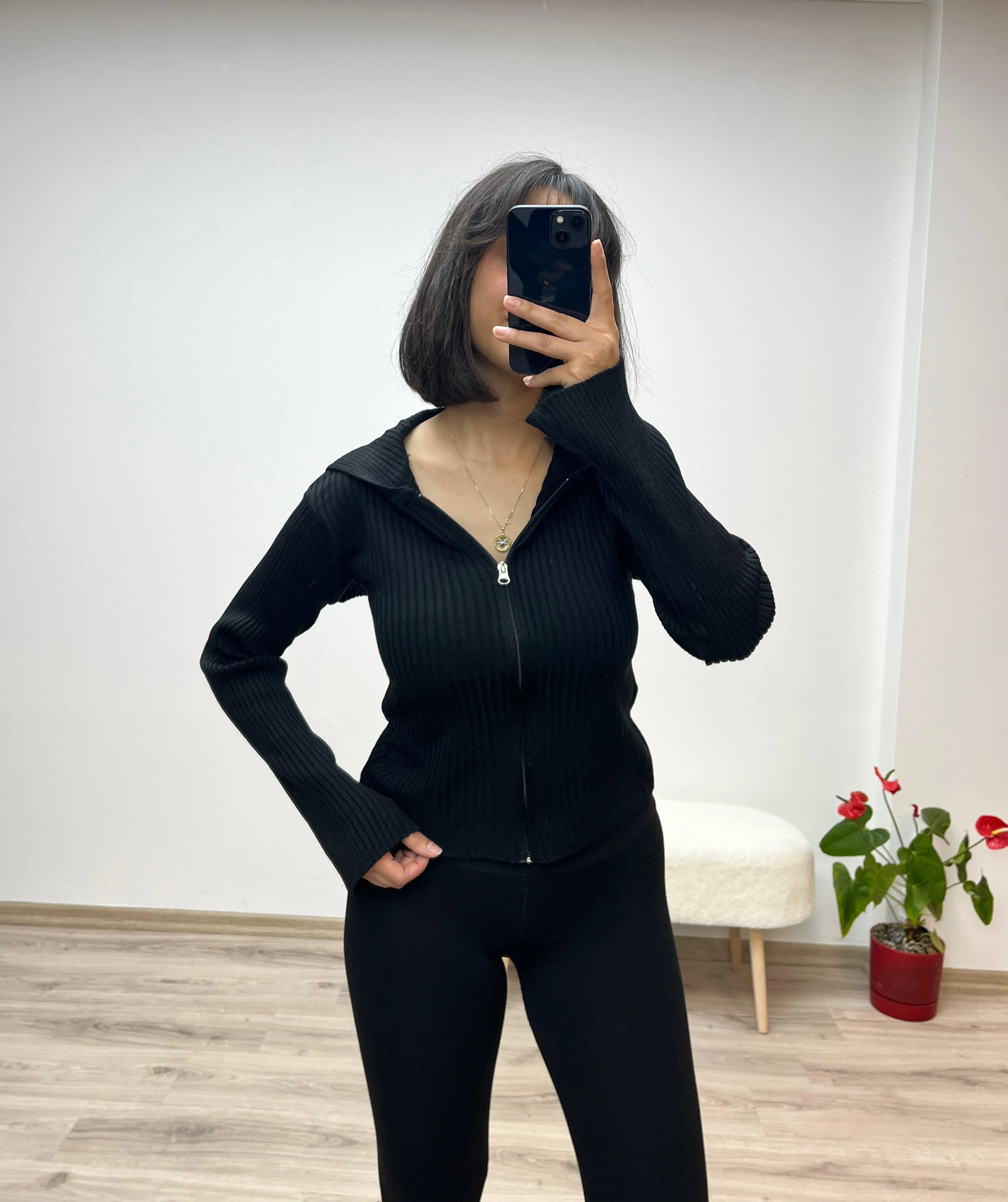 Fermuarlı Fit Triko Hırka