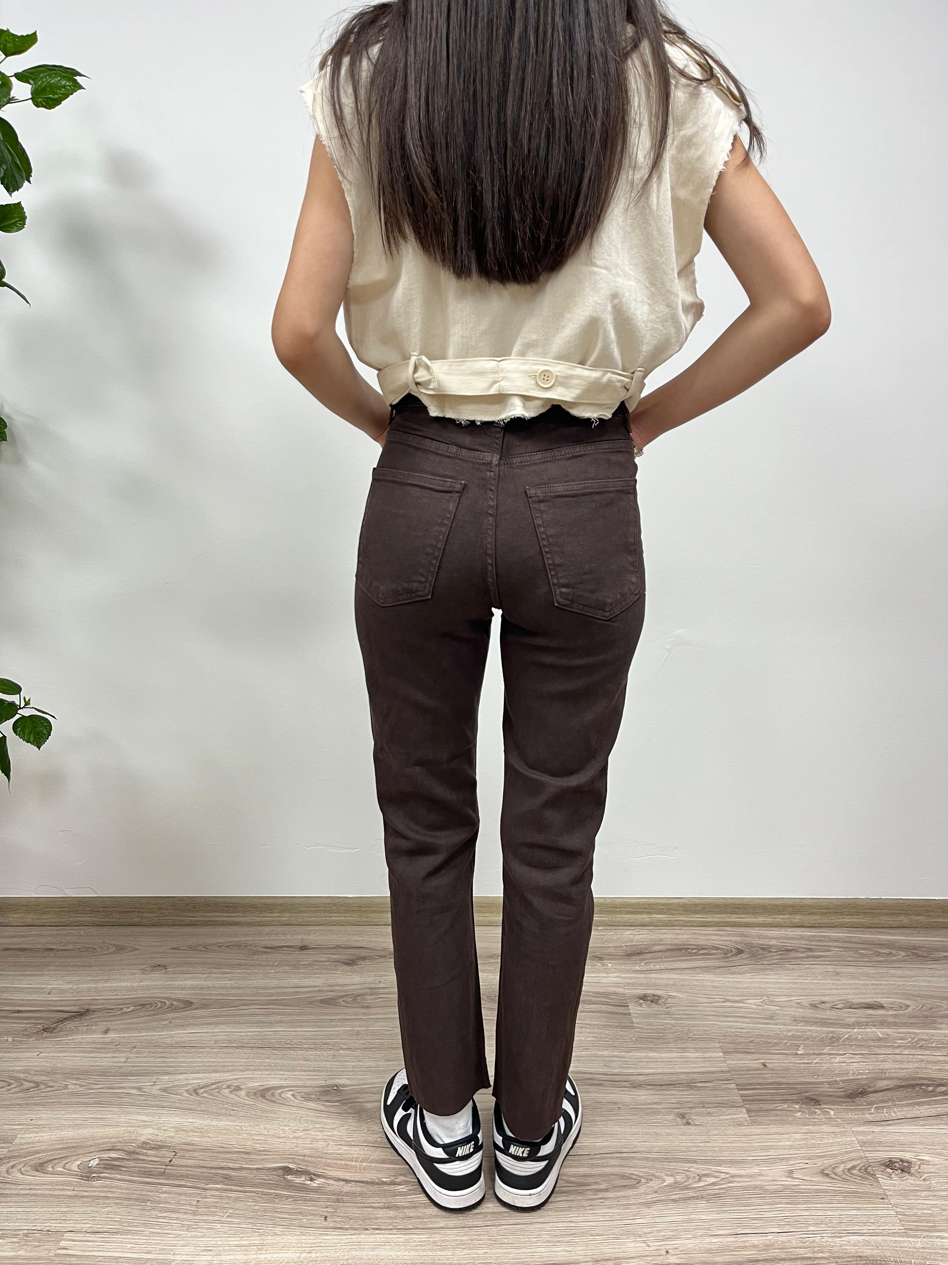 Kahverengi Mom Fit Kot Pantolon