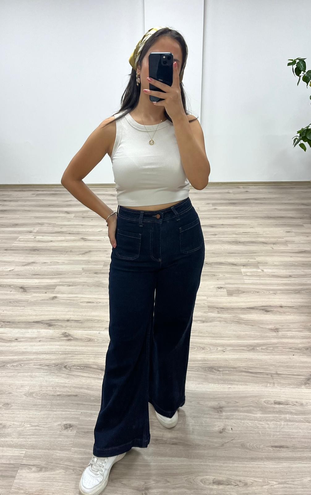 Bol Paça Yüksek Bel Denim Pantolon