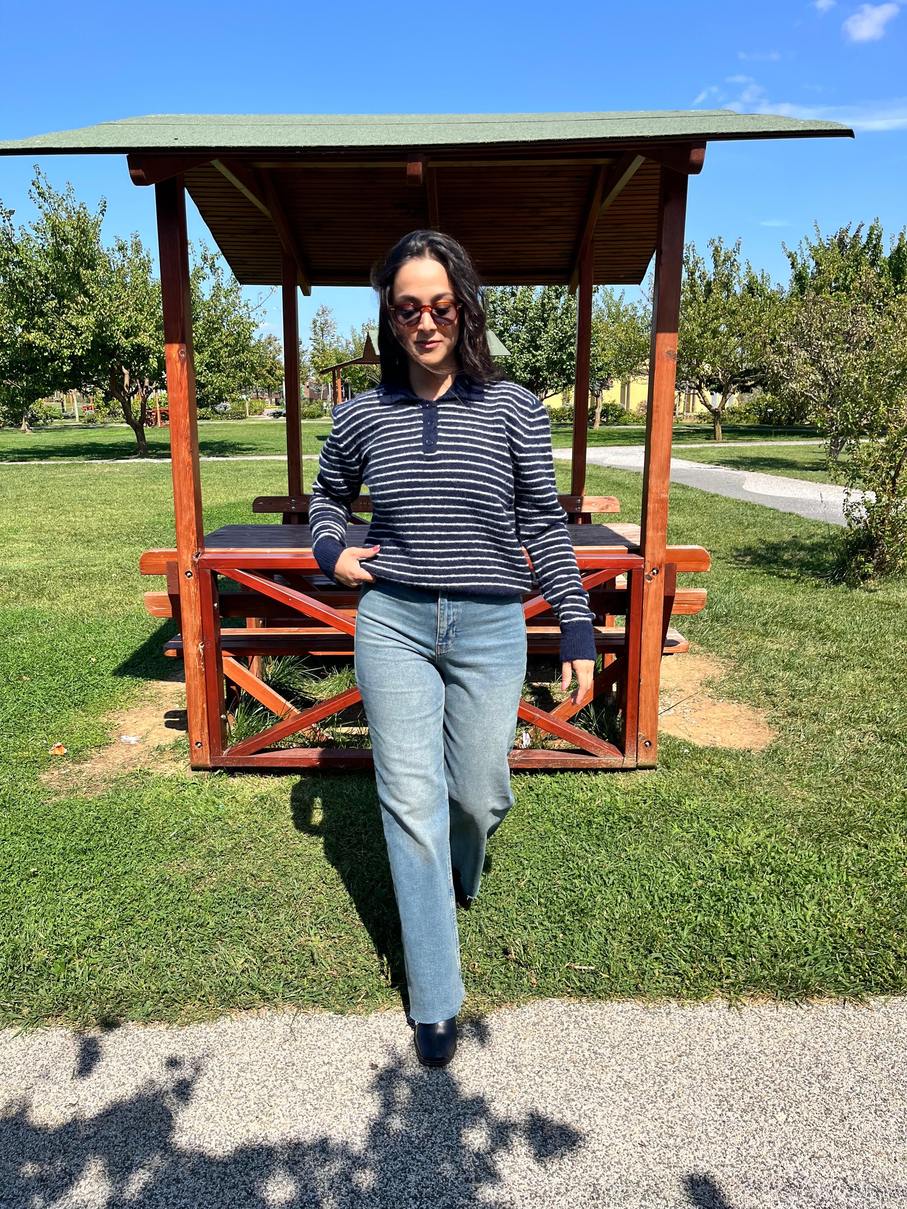 Çizgili Polo Yaka Kazak