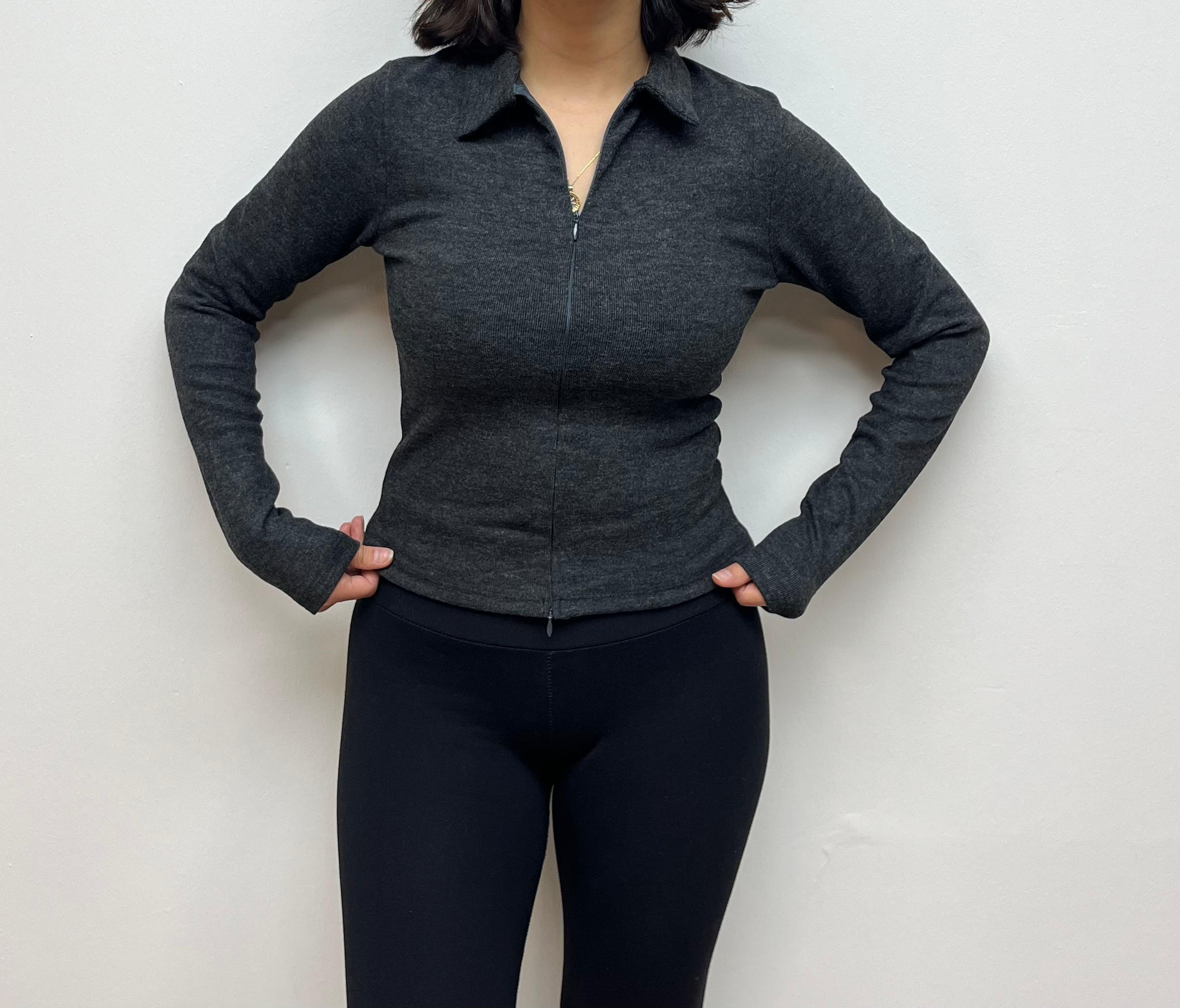 Fermuarlı Uzun Kollu Bluz