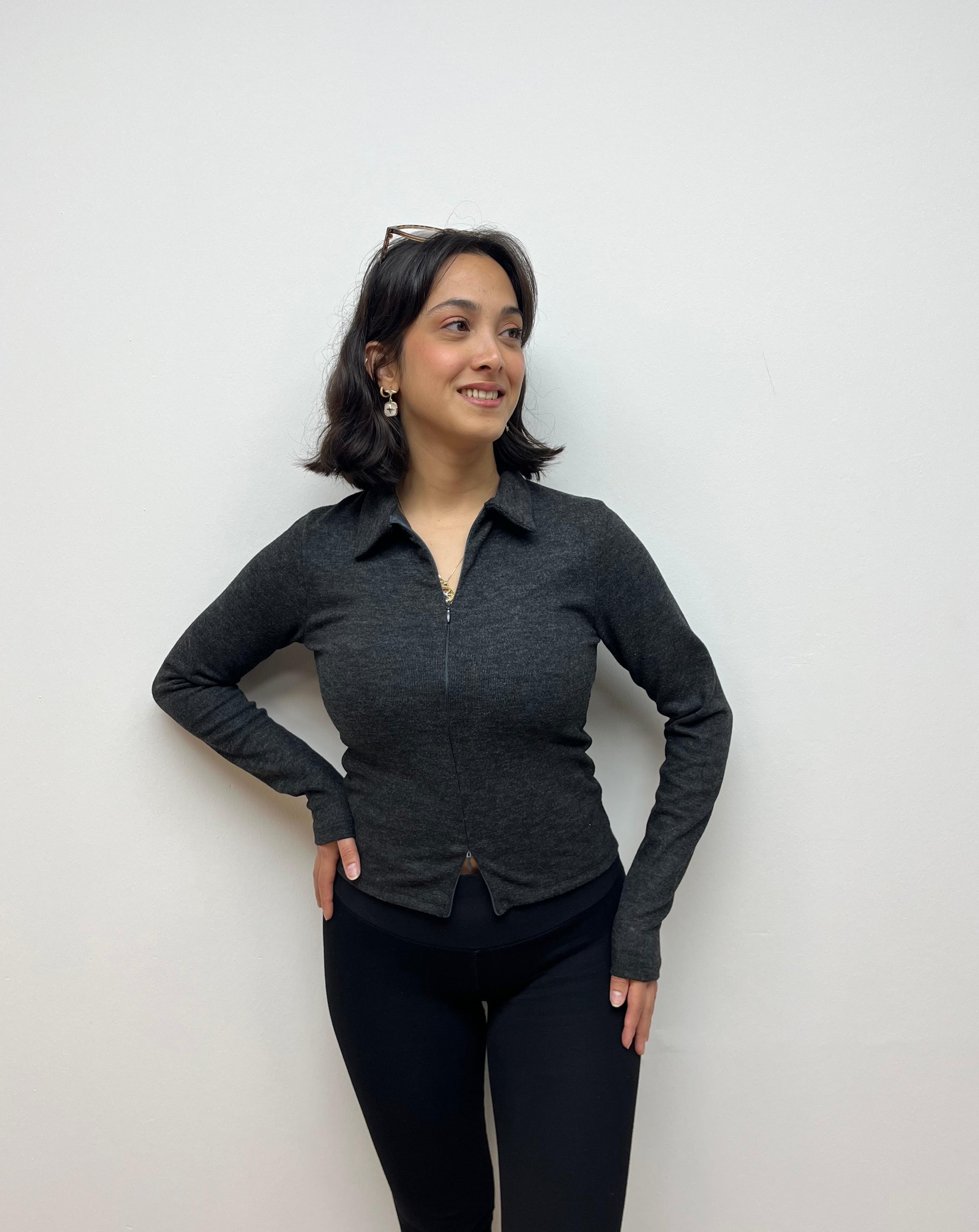 Fermuarlı Uzun Kollu Bluz