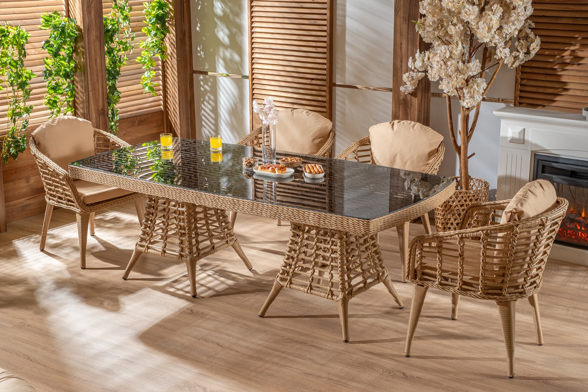 Eyfel 90*210 Rattan Yemek Takımı 6 Kişilik