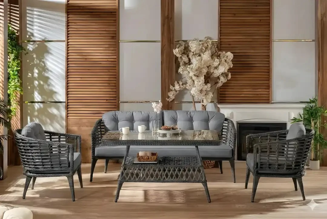 Eyfel Rattan Bahçe Oturma Grubu (3-1-1-S) - Gri