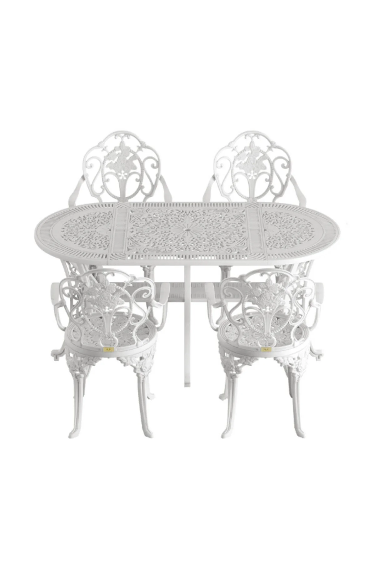 Isparta Model Ferforje Görünümlü Plastik Oval 4'lü Masa ve Sandalye Takım Balkon Bahçe Takımı