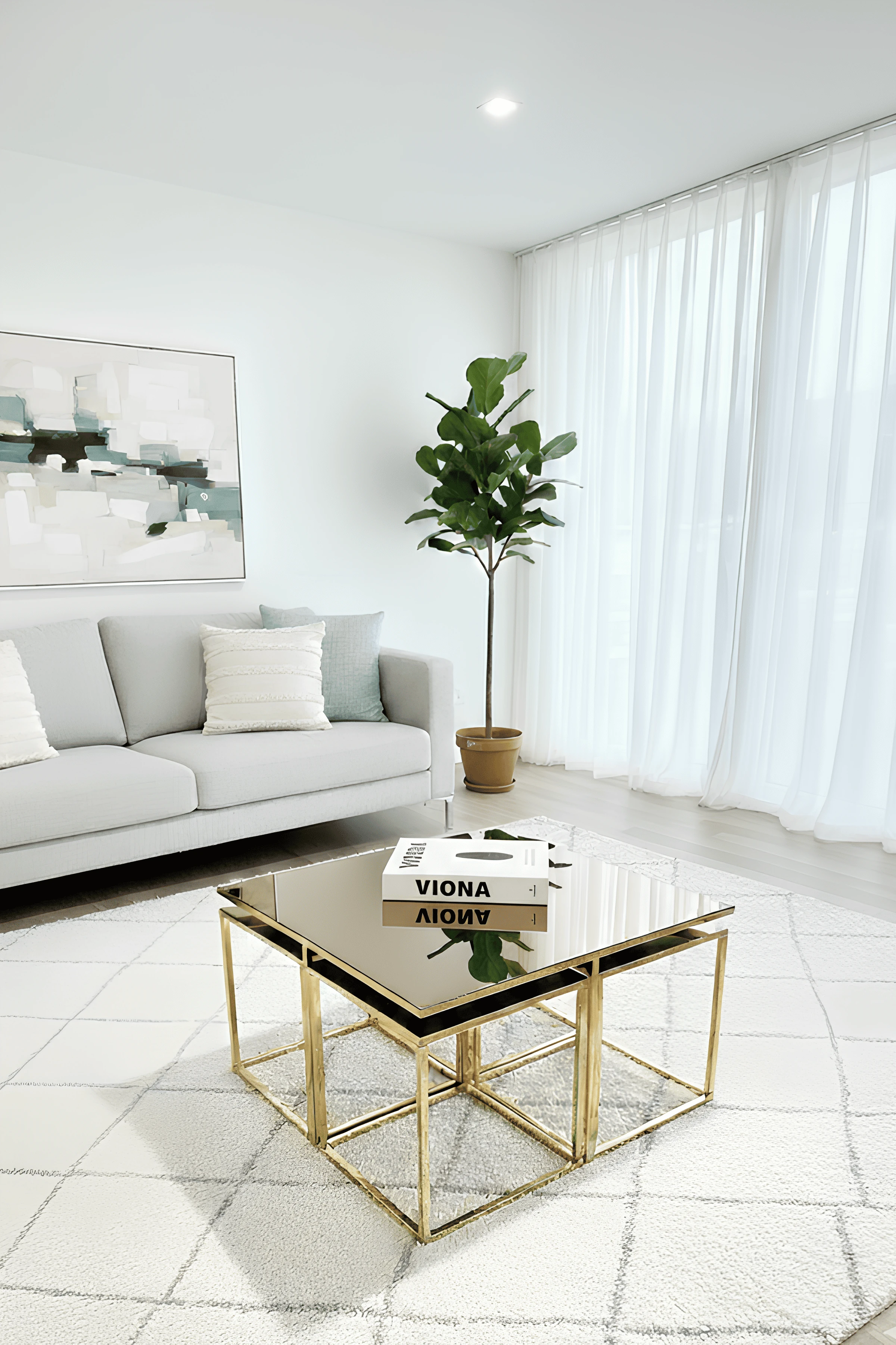 Almila 5'li Gold Kaplama Bronz Aynalı Orta Sehpa & Zigon Sehpa & Yan Sehpa & Bohem Sehpa Takımı