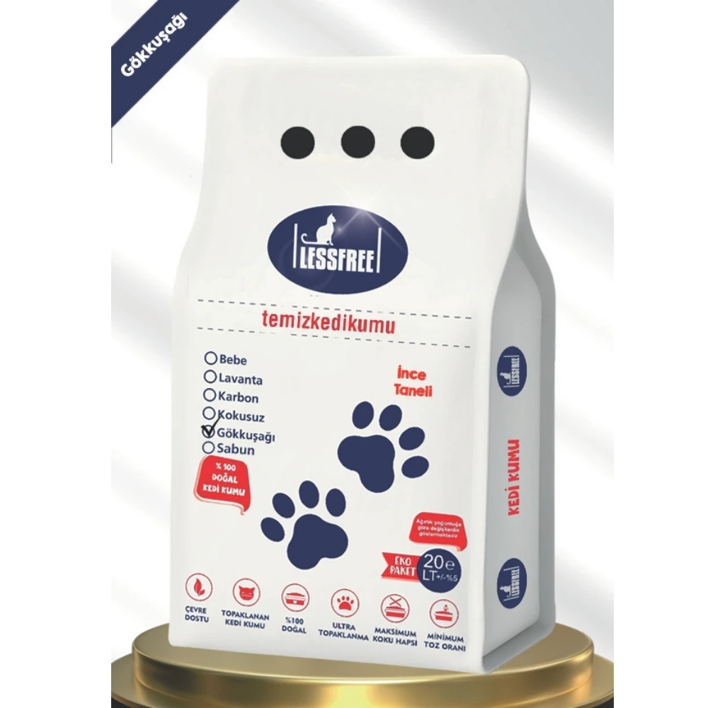 Less Free 20 Lt Gökkuşağı Beyaz Bentonit Kedi Kumu Ince Tane
