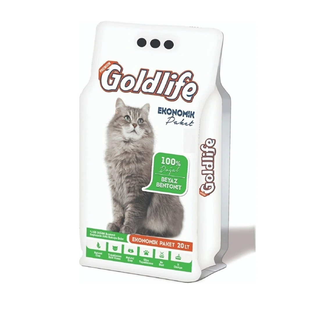 Goldlife Ekonomik paket Kokusuz Kedi Kumu 20 Lt ince Taneli